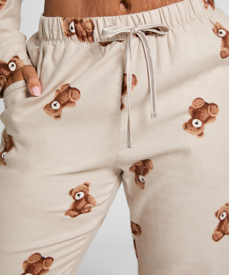 Bukser flannel straight bjørne, Beige