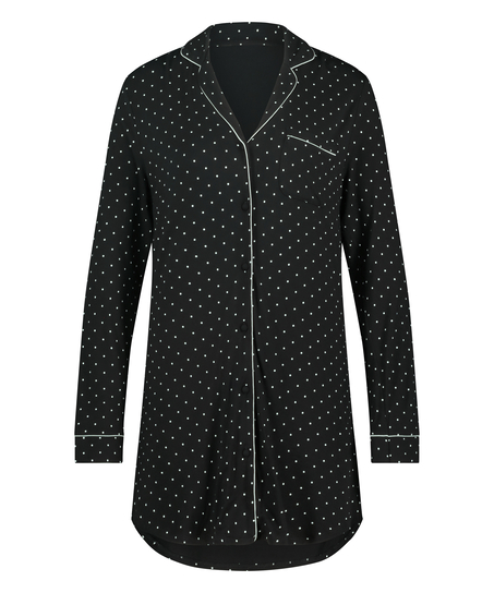 Langærmet jerseyskjortekjole Essential, Sort