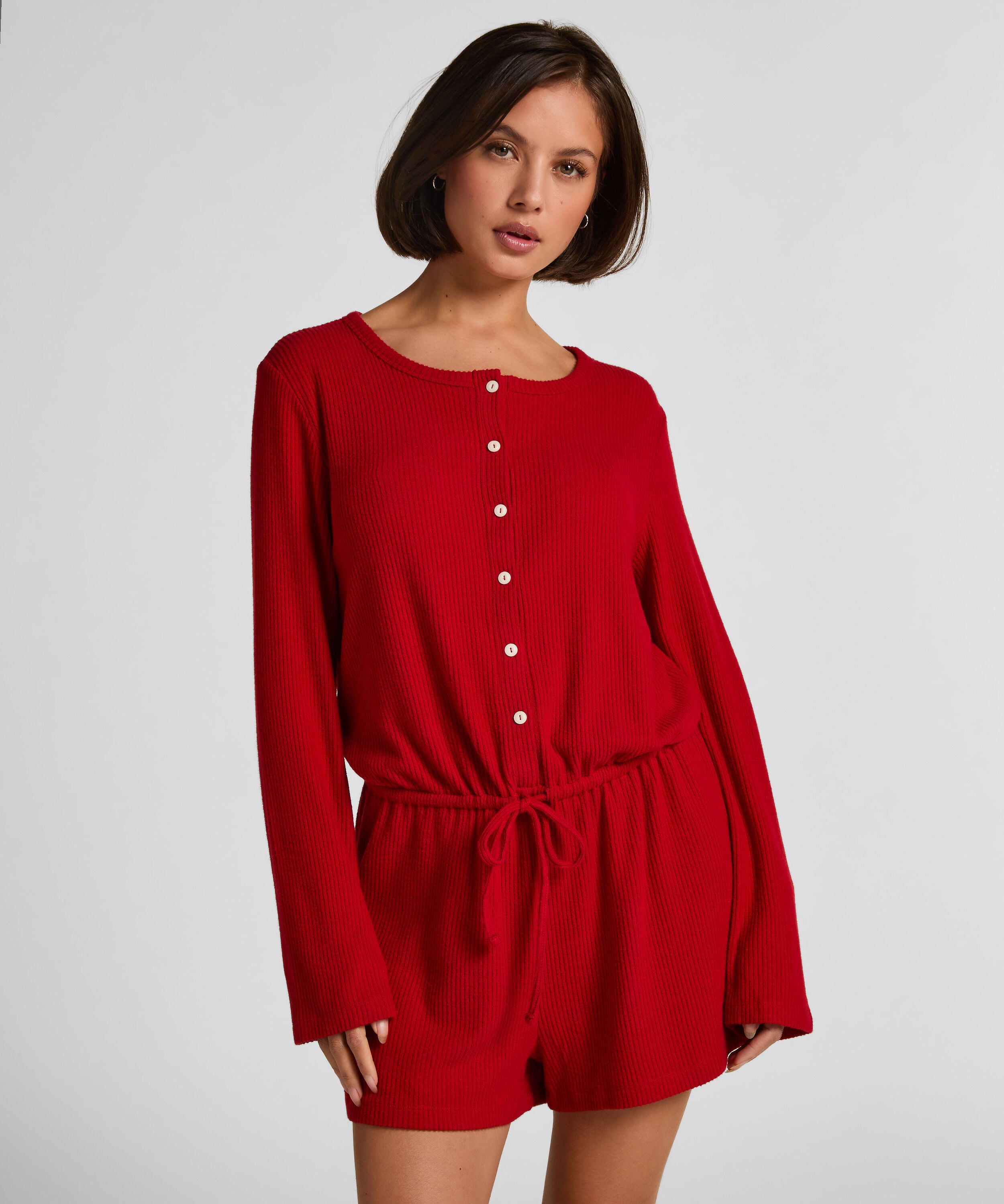 Onesie-jumpsuit short i jersey rib, Rød