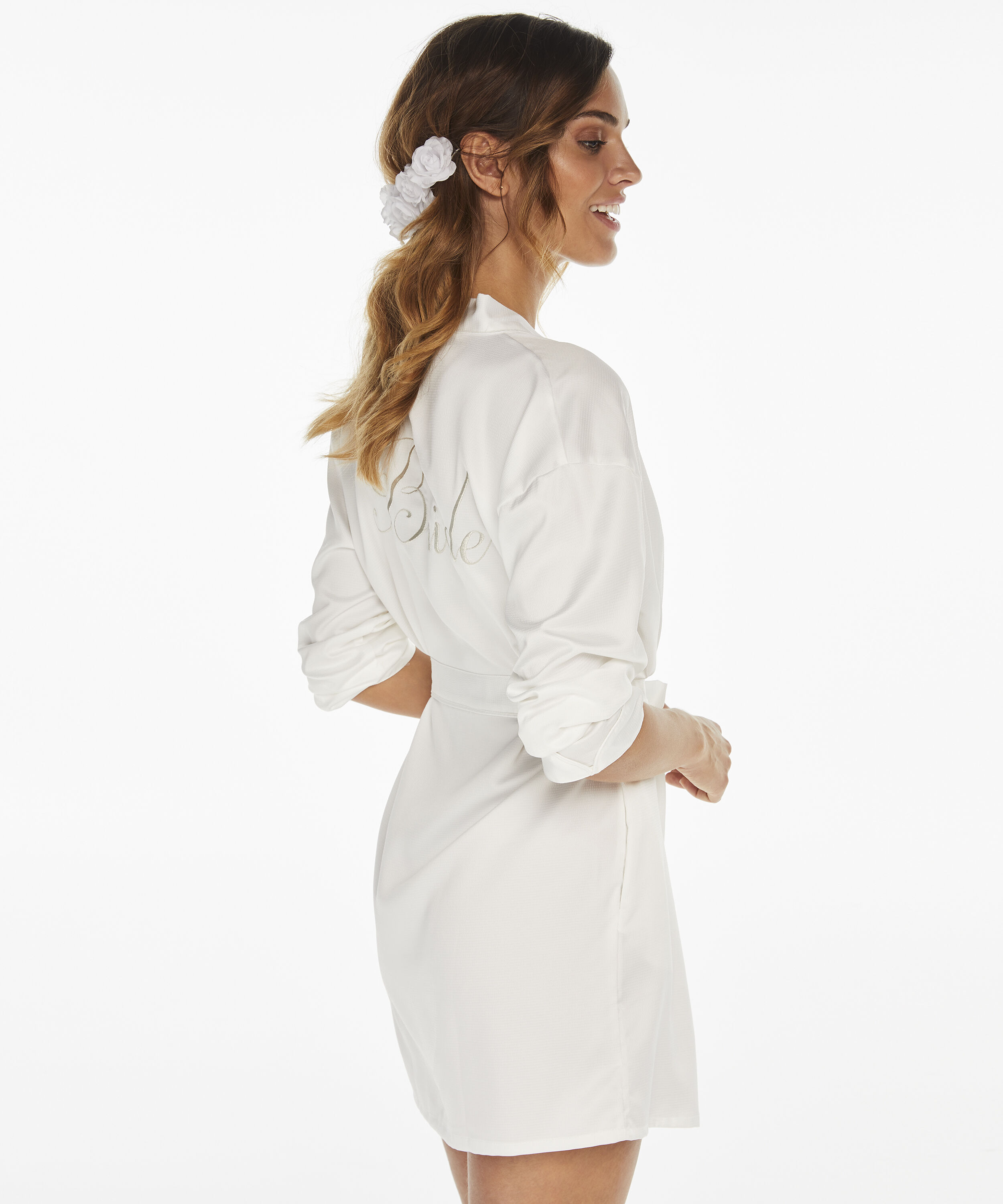 Satin kimono Bridal, Hvid