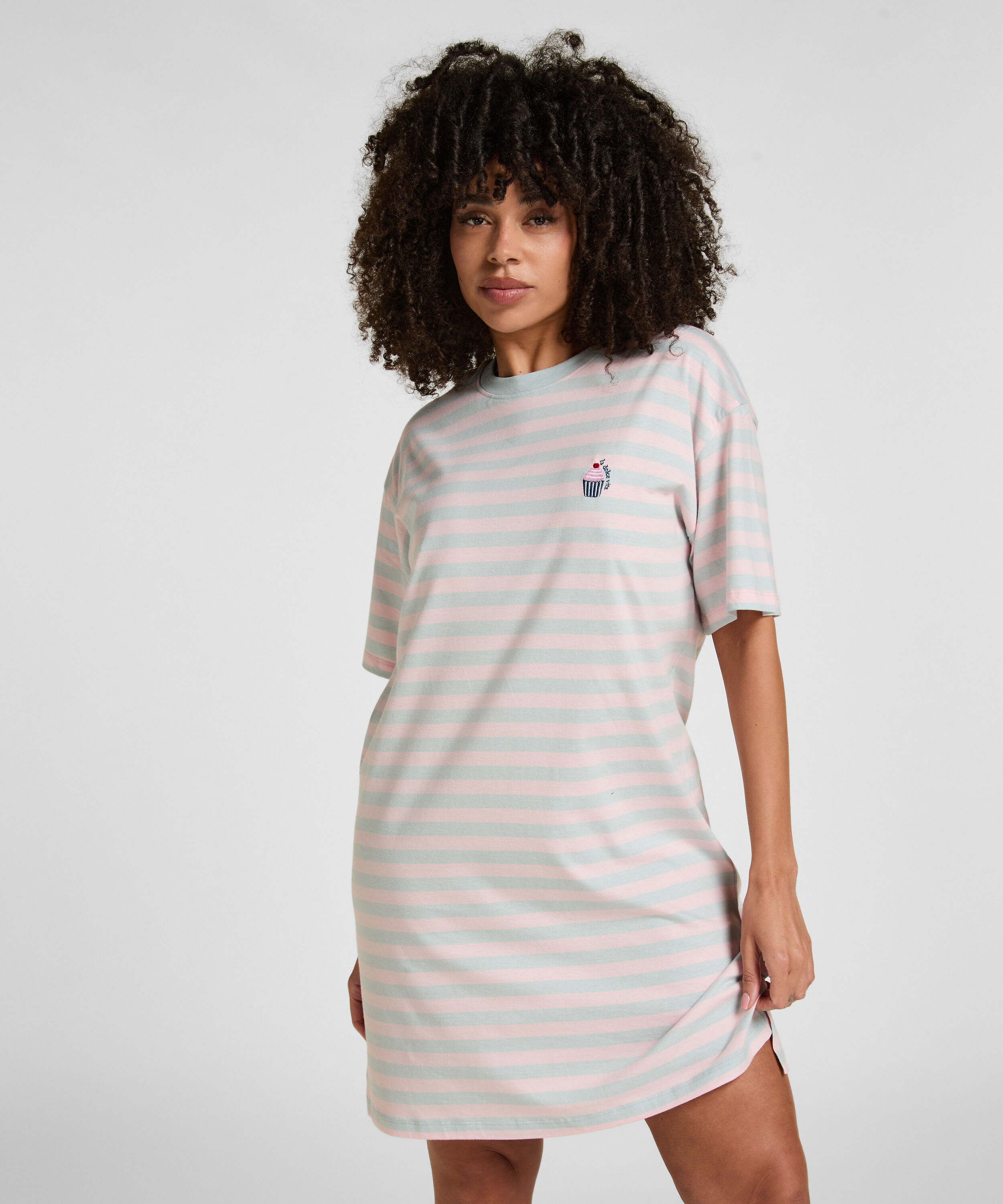 natkjole med rund hals, Blå