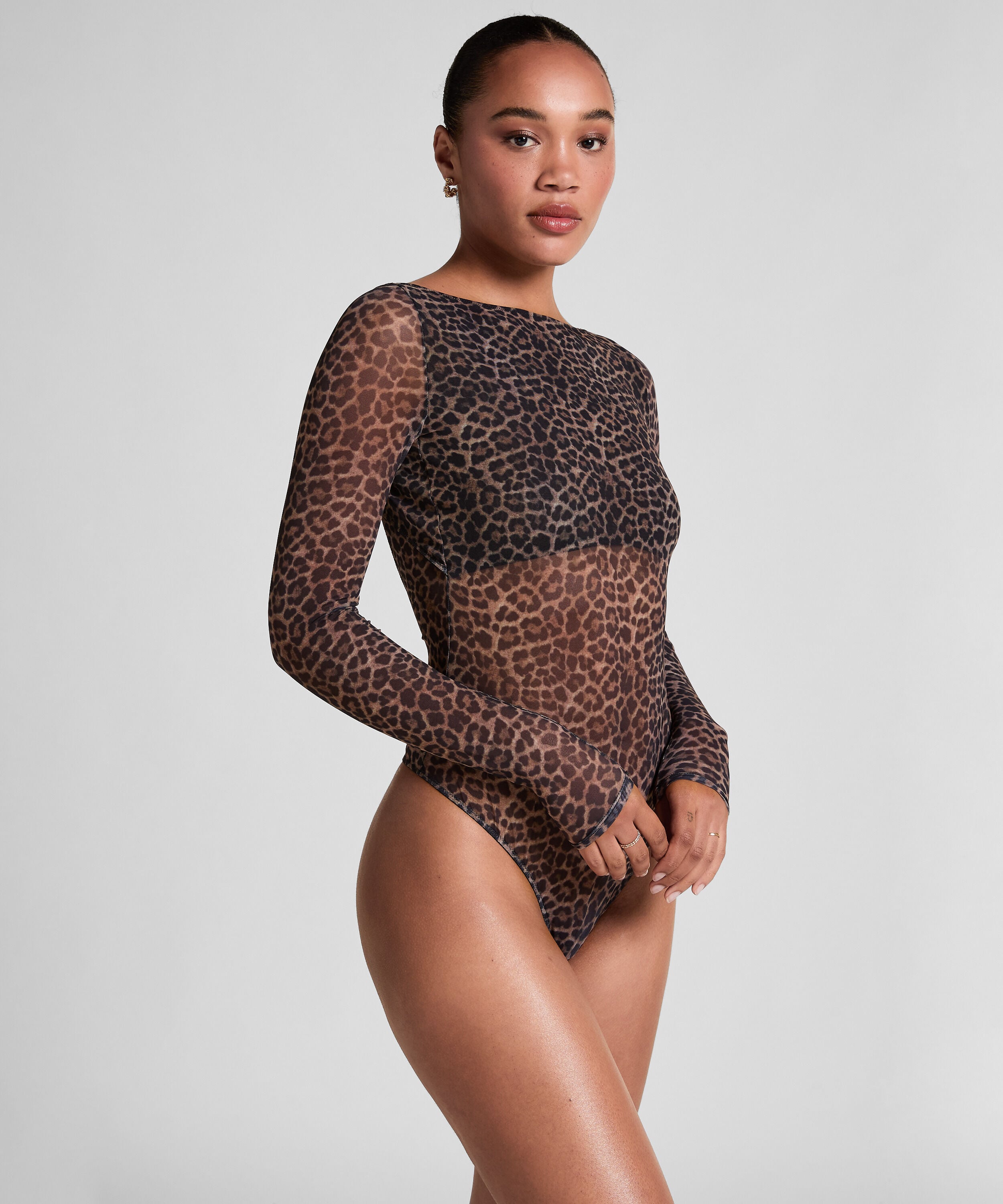 Tara Leopard langærmet body, Sort