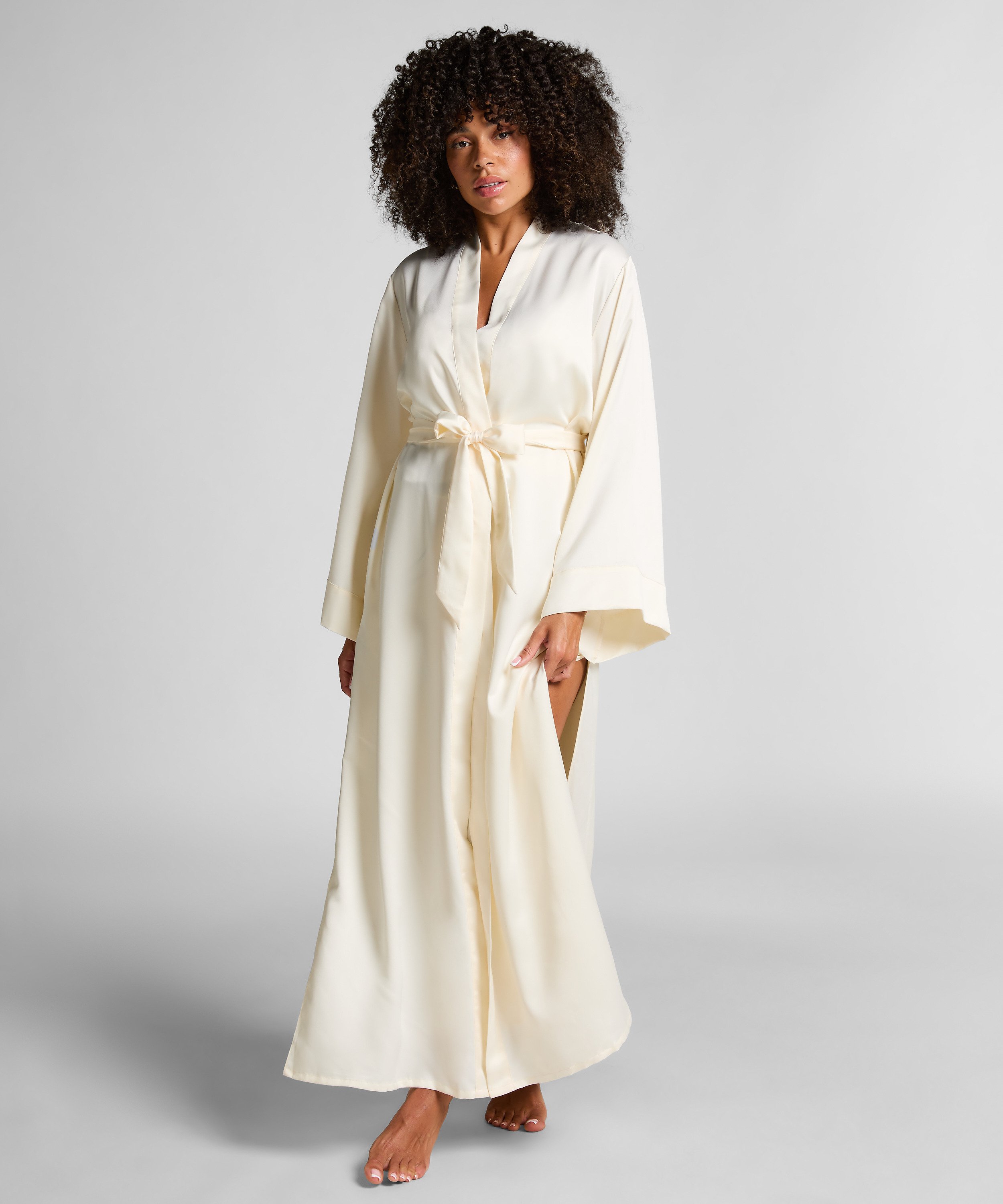 Floral lang satin kimono, Hvid, main