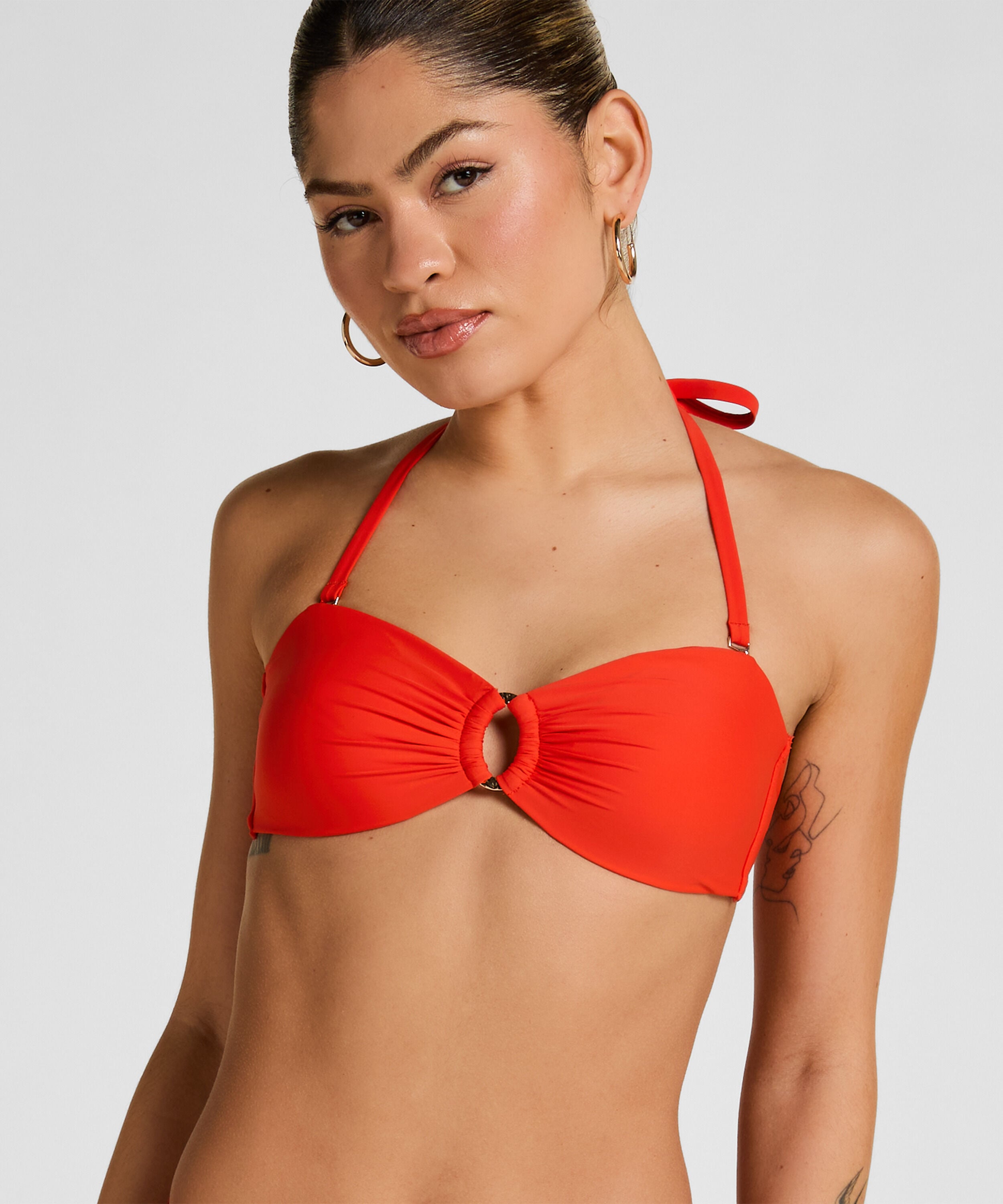Luksus Bandeau Bikini Top med Ring, Rød