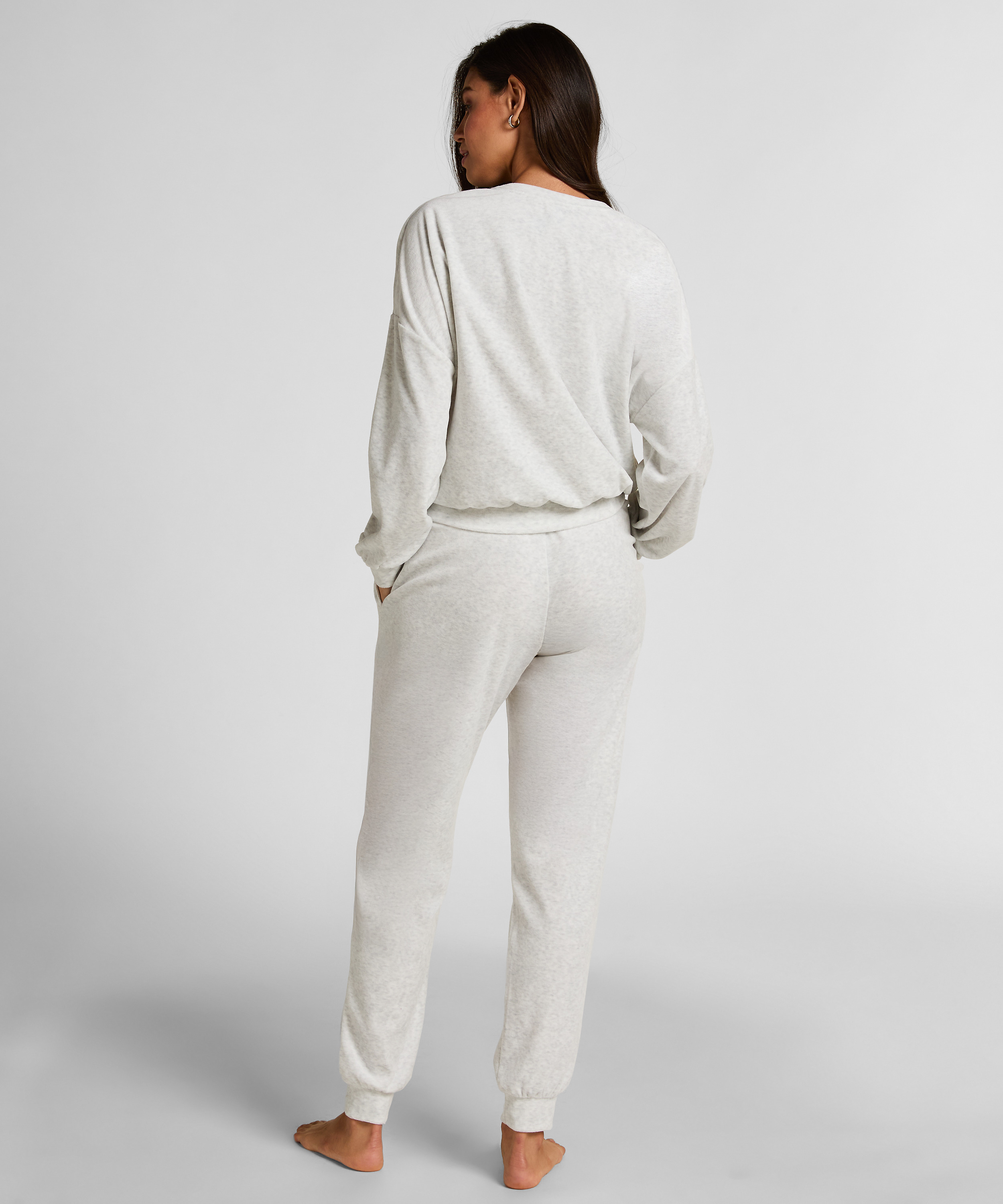 Joggingbukser i velour, Gr&aring;, main