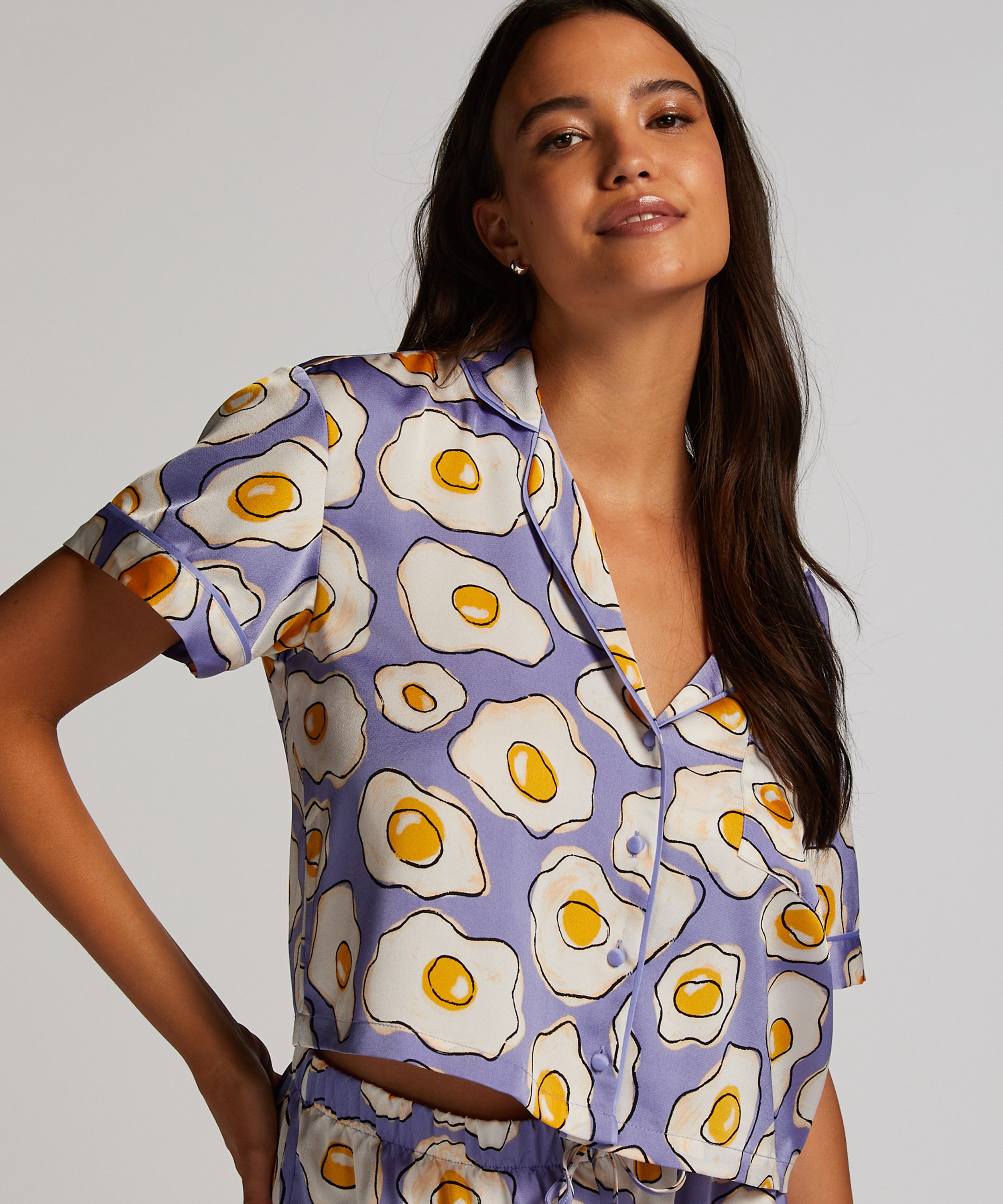 Kortærmet satinjakke, Lilla, main