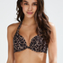 Leopard push-up bikinitop med fyld og bøjle, Beige