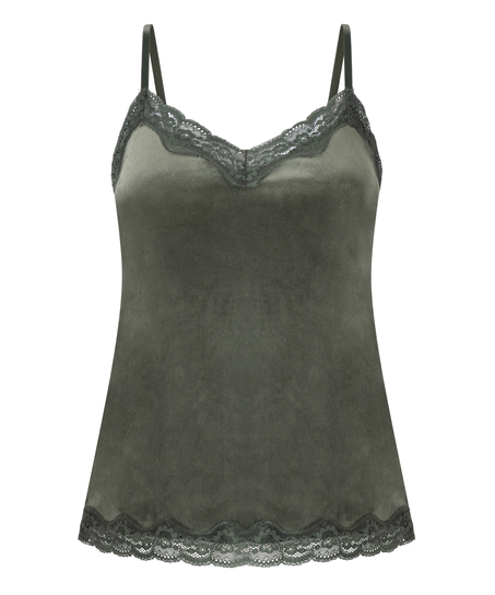 Cami top Velours Lace, Gr&oslash;n
