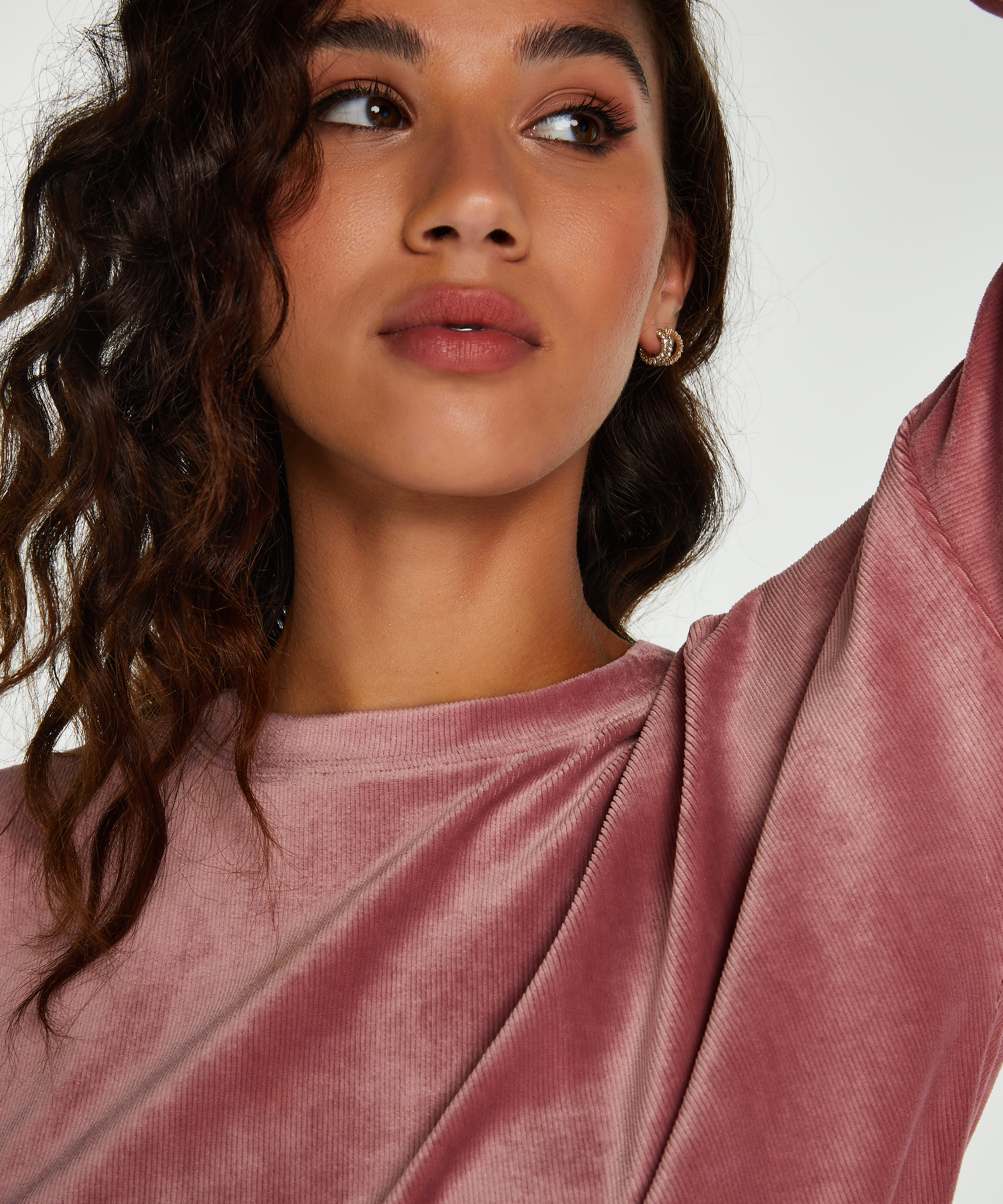 Top med lange &aelig;rmer velour rib, Lyser&oslash;d, main