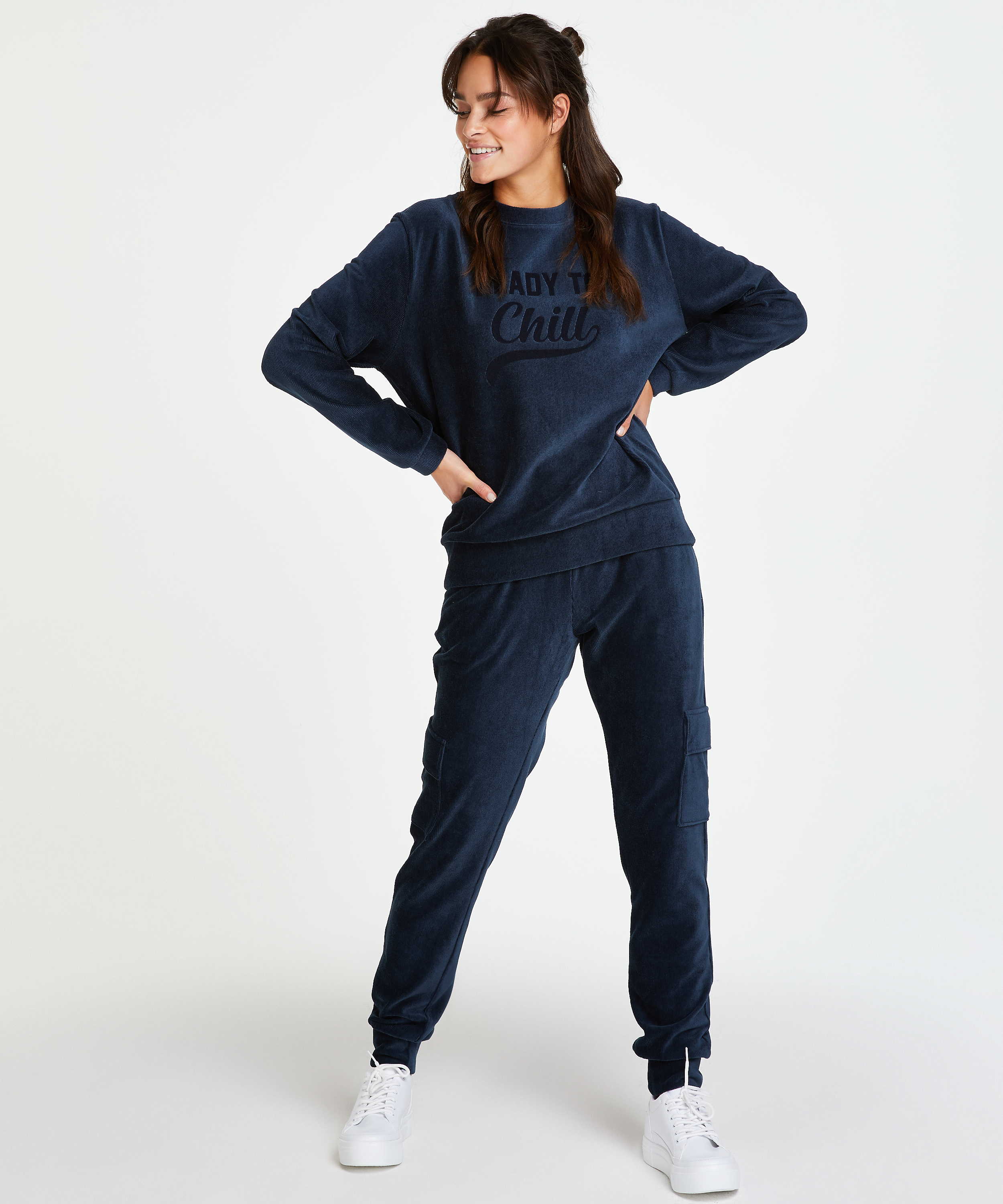 Top velour lange &aelig;rmer, Bl&aring;, main