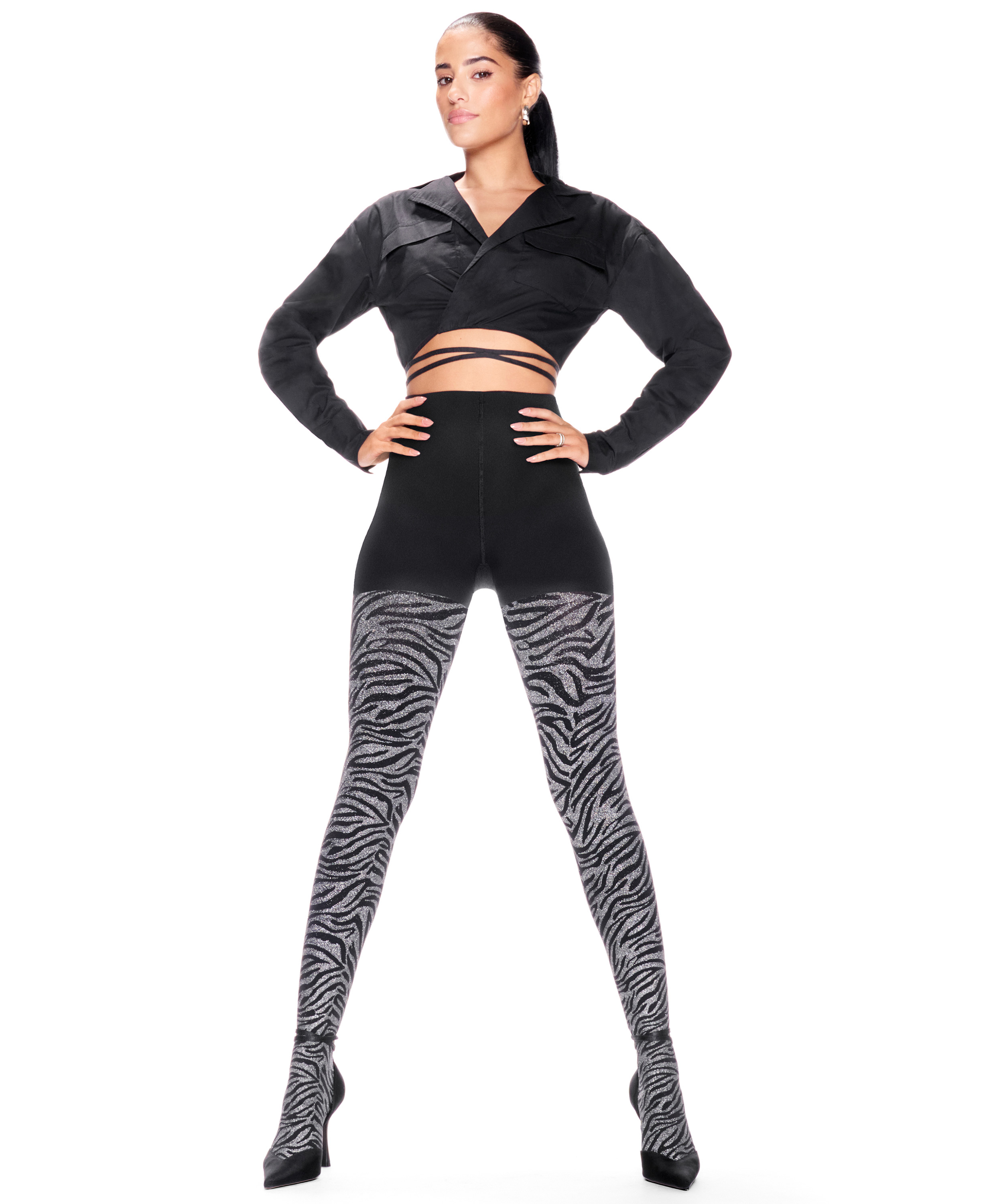 50 Denier strømpebukser i zebralurex, Sort, main