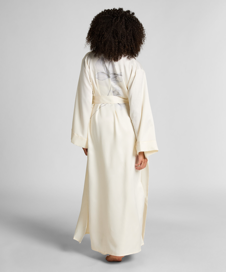 Floral lang satin kimono, Hvid