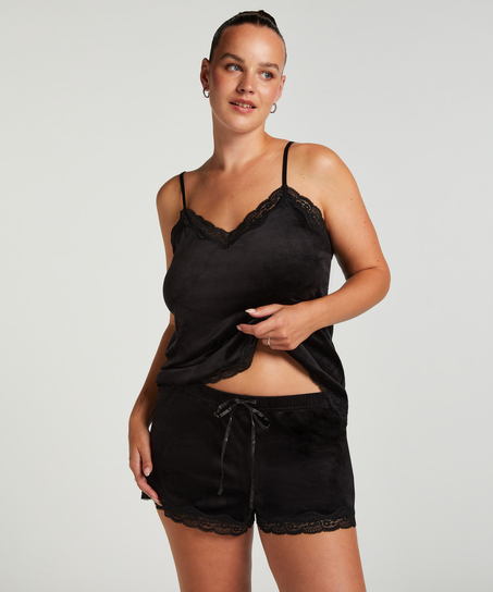 Cami top Velours Lace, Sort