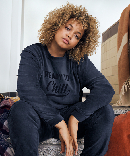 Top velour lange &aelig;rmer, Bl&aring;