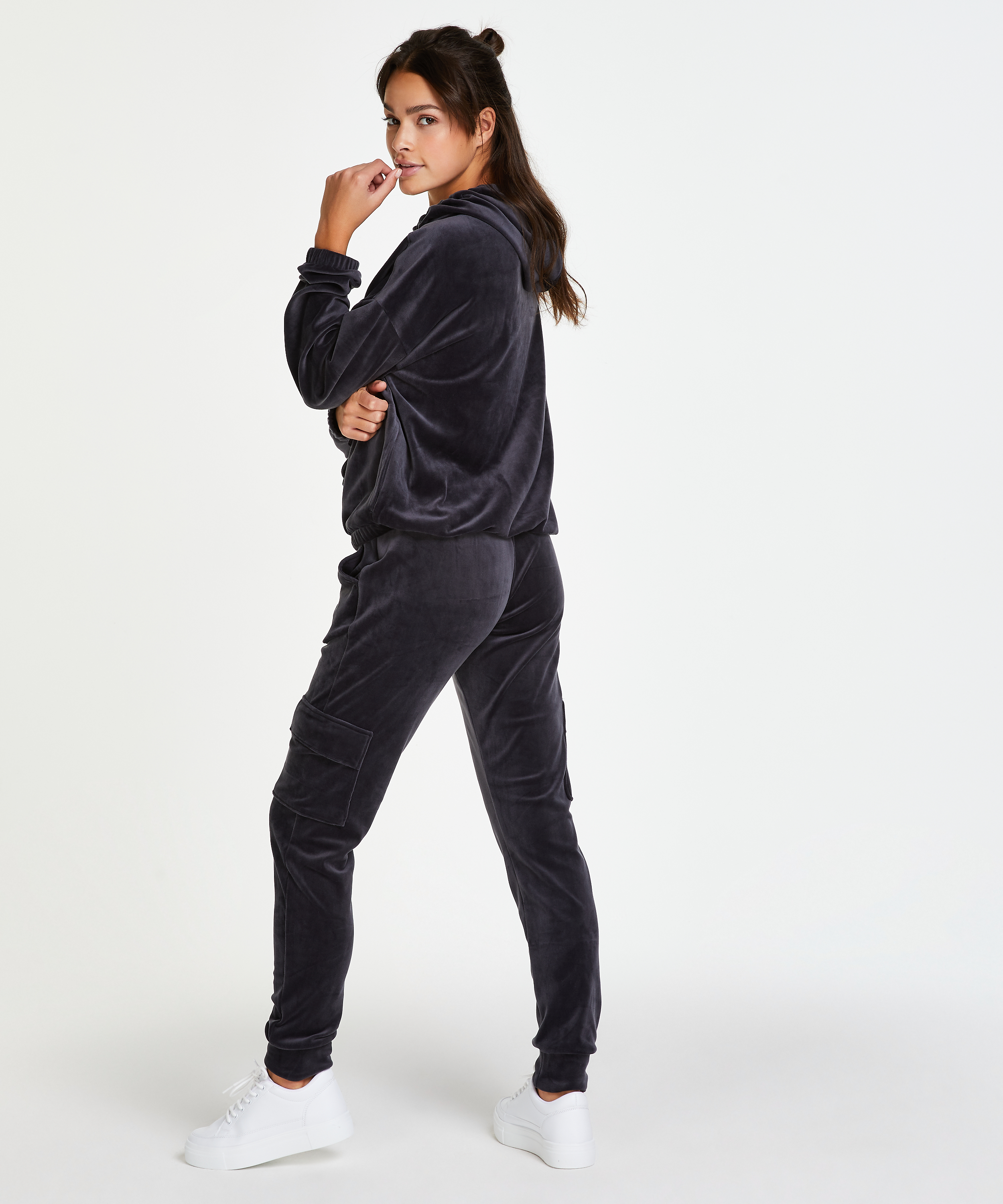 Velours joggingbukser Cargo, Gr&aring;, main