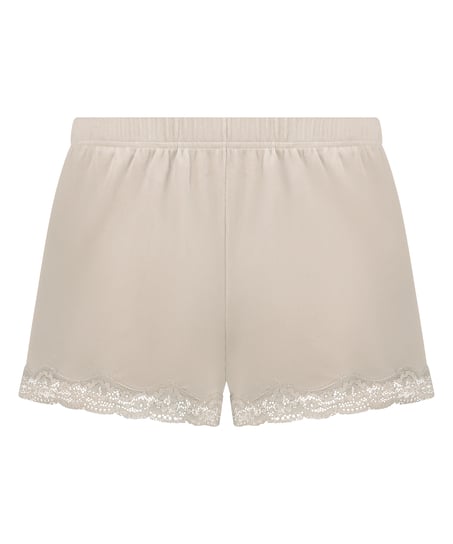 Short i velour og blonde, Beige