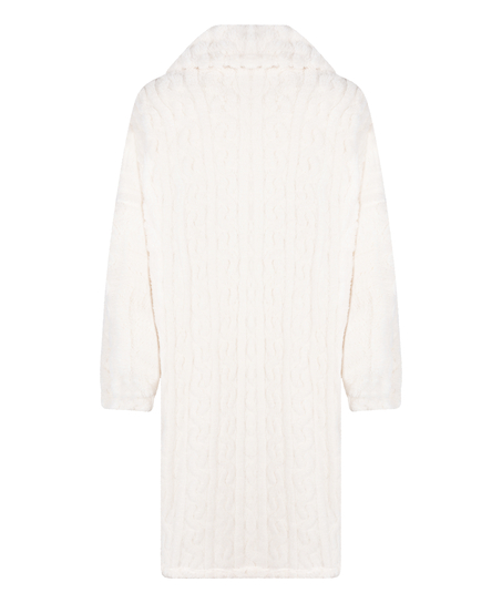 Poncho i Kabelstrik Fleece, Hvid