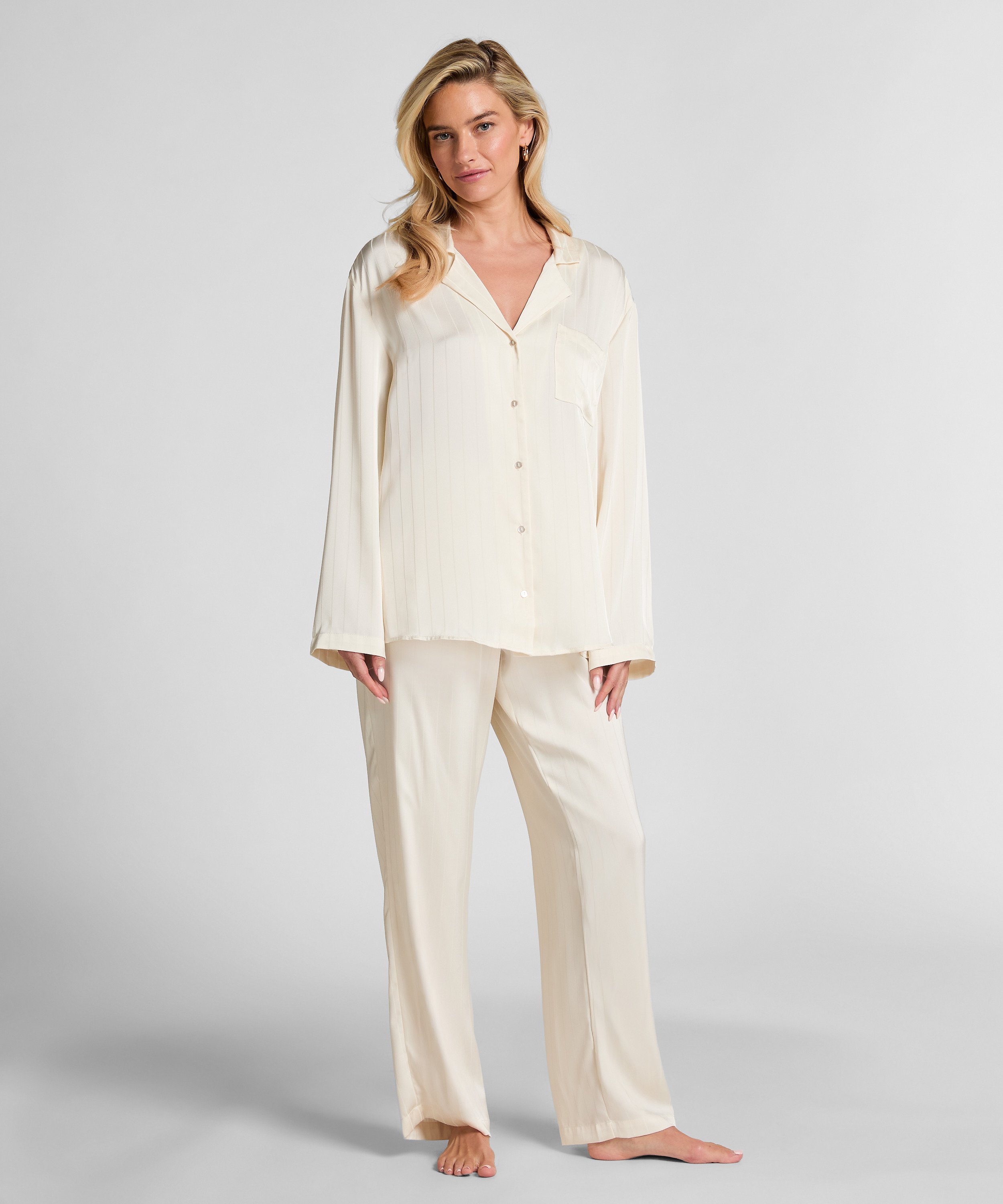 Nålestribede satinbukser, Hvid, main