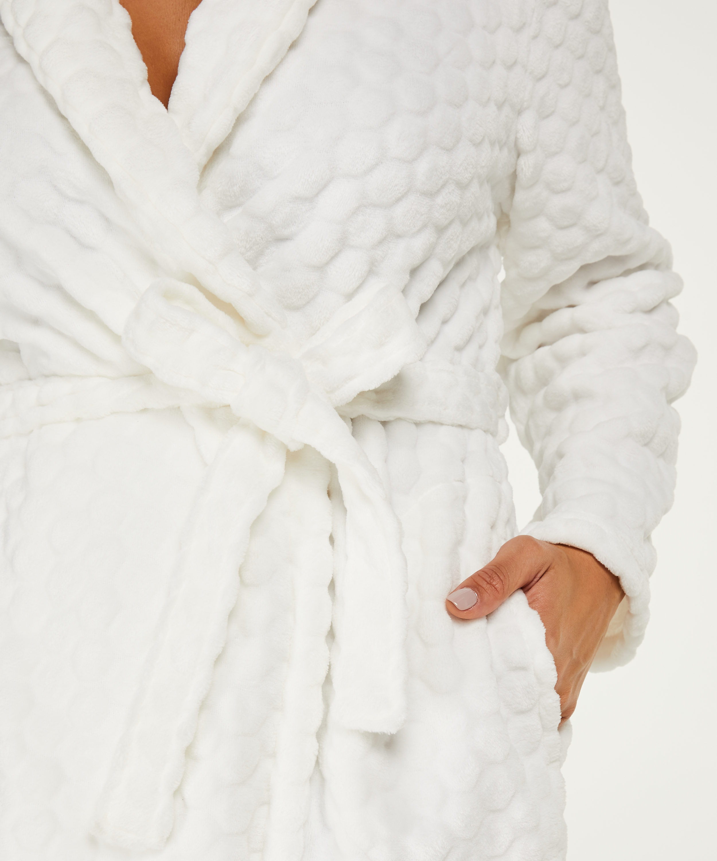 Fleece lang badekåbe, hvid, main