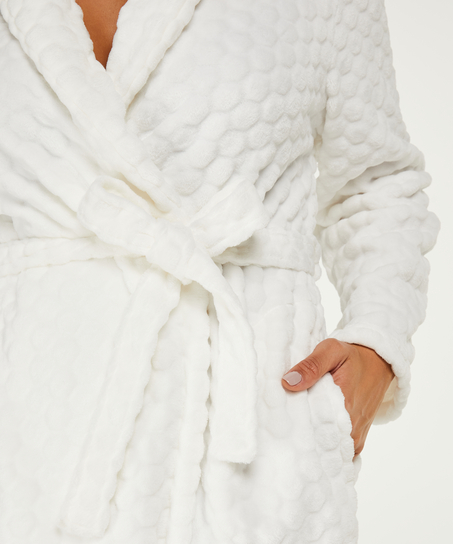 Fleece lang badekåbe, hvid