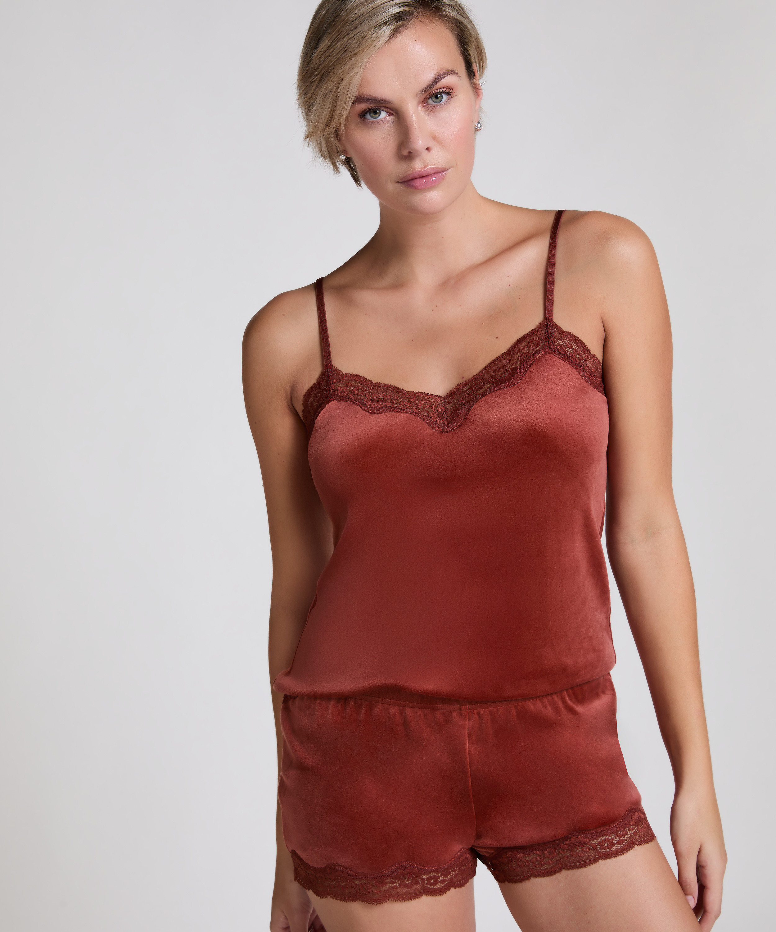 Cami top Velours Lace, Brun, main
