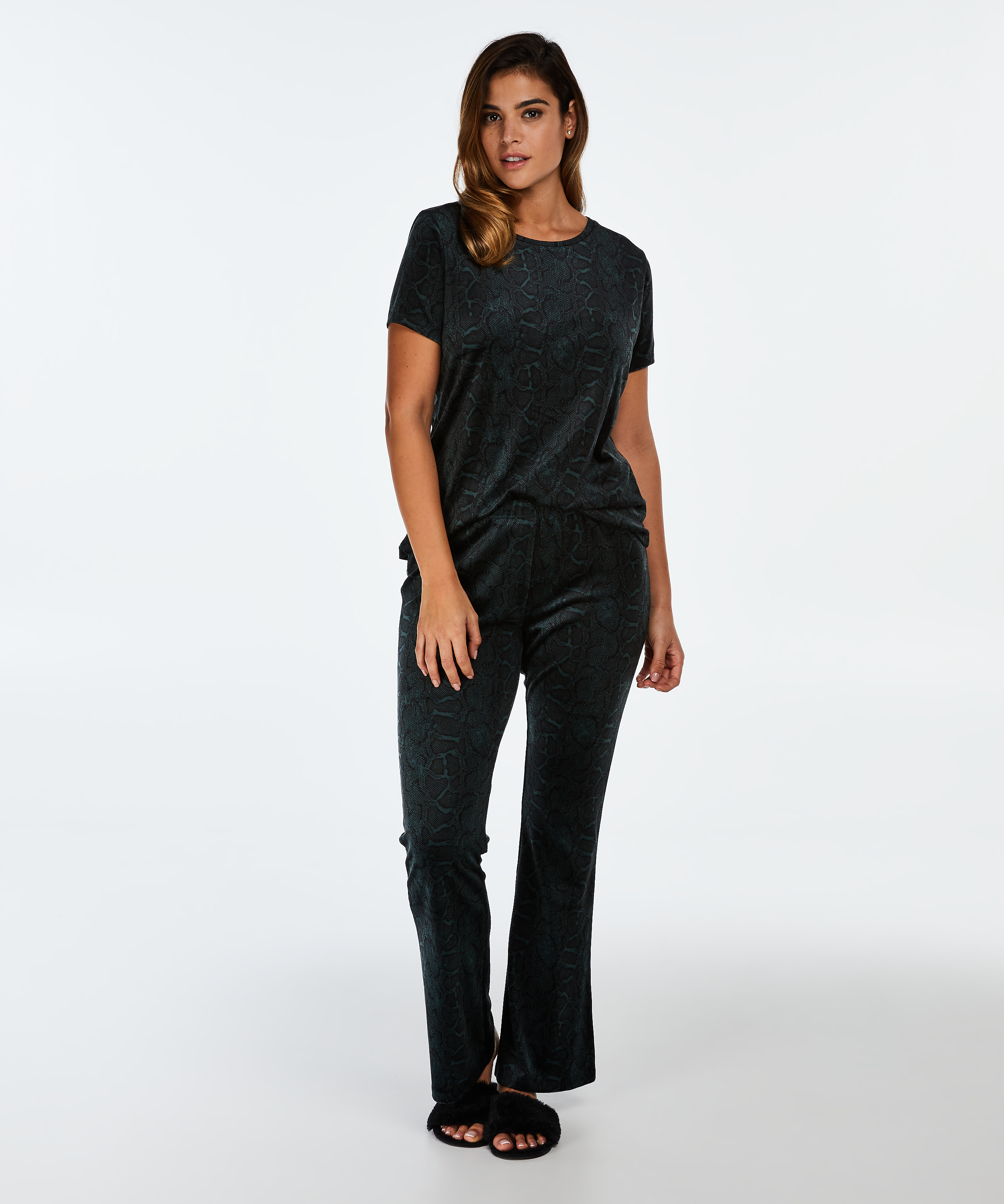 Flared Velours leggings, gr&oslash;n, main