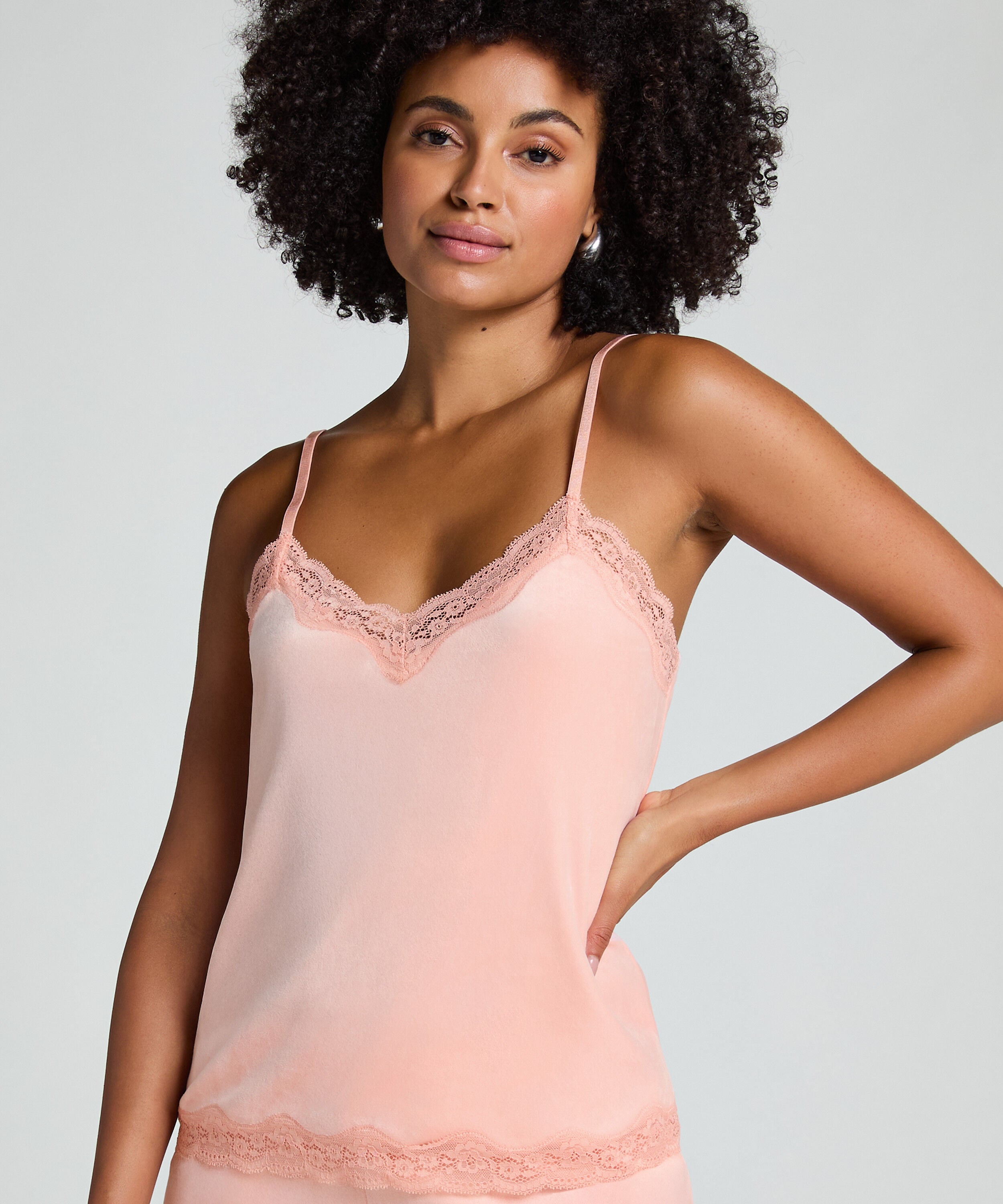 Cami top Velours Lace, Lyserød