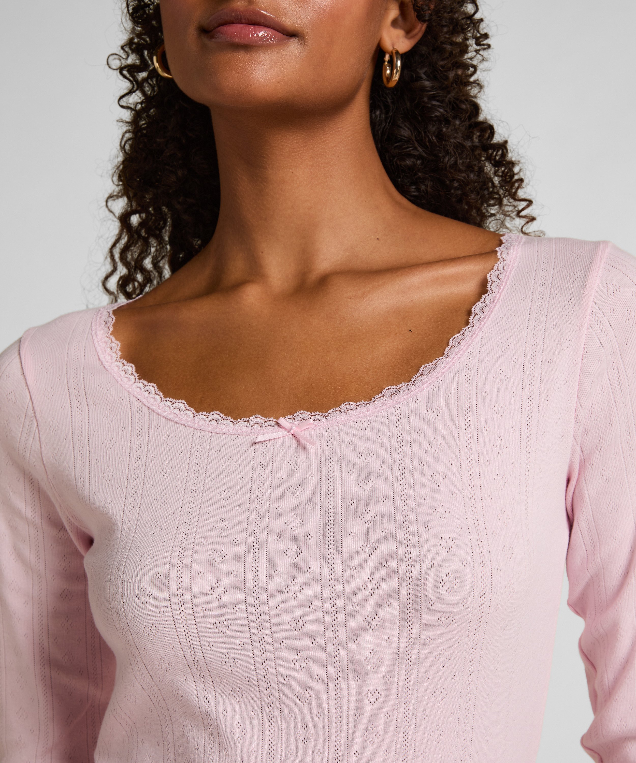 Pointelle Pyjamasoverdel, Lyserød, main