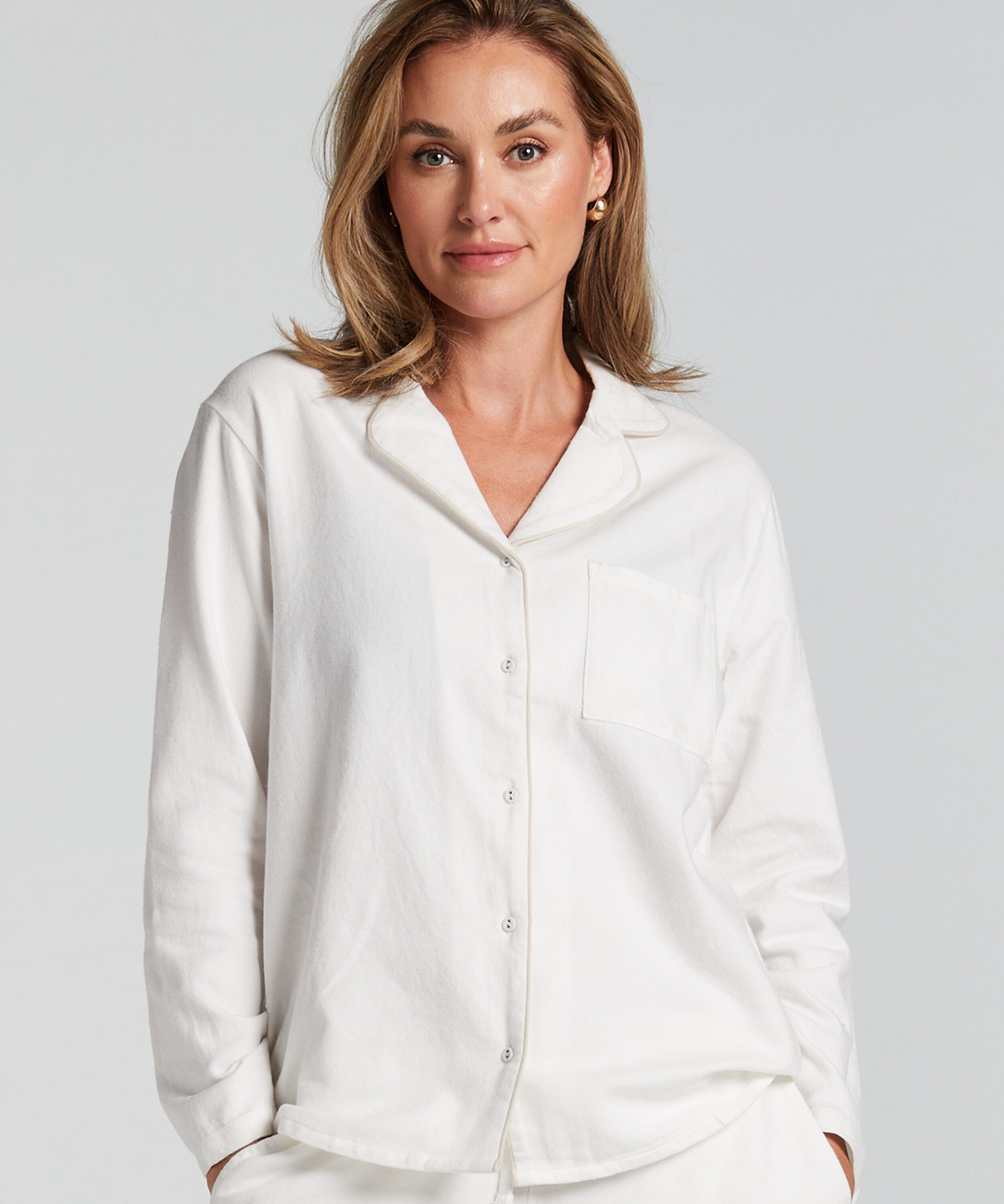 Pyjamastop Flonel Essentials, Hvid