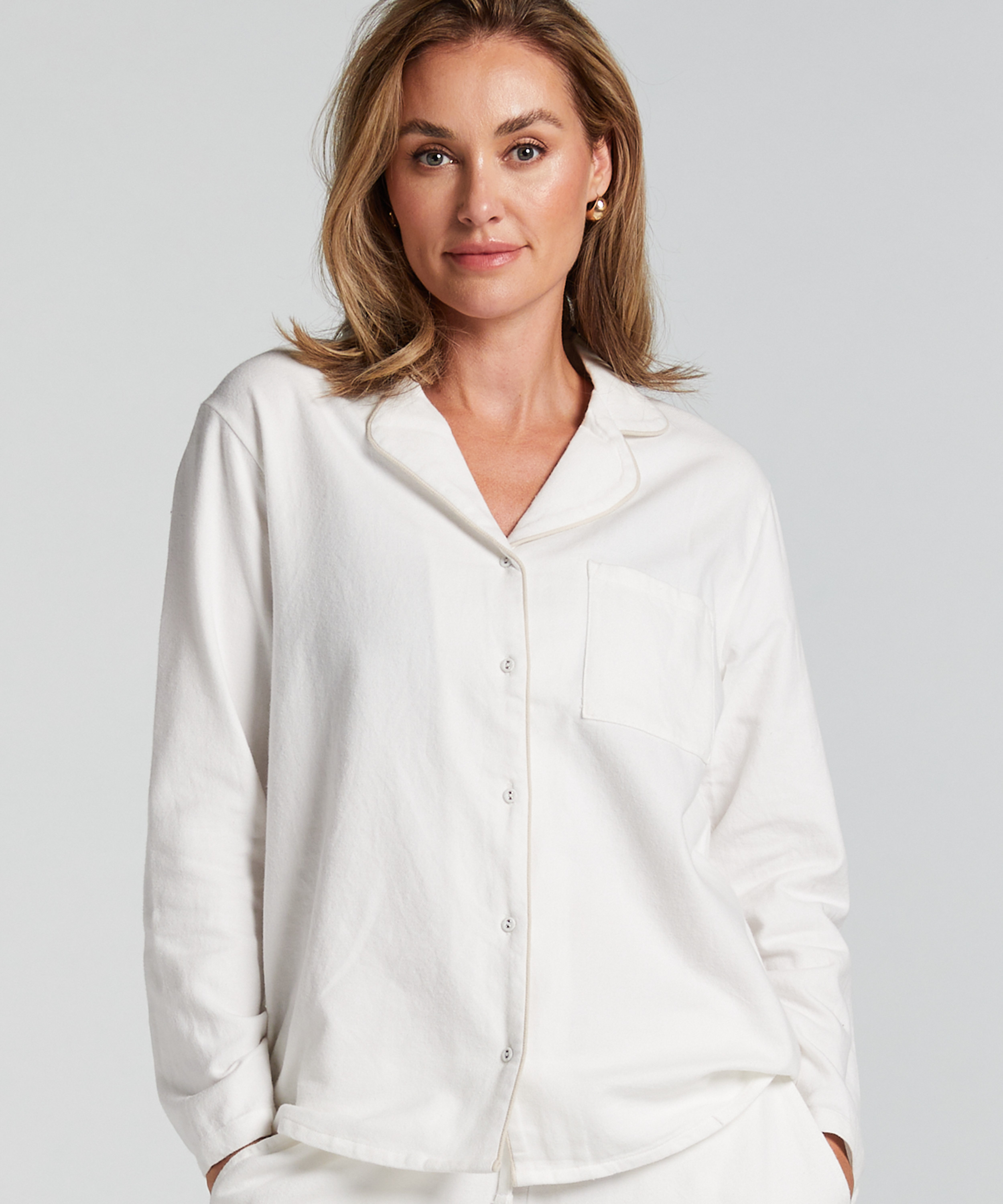 Pyjamastop Flonel Essentials, Hvid, main