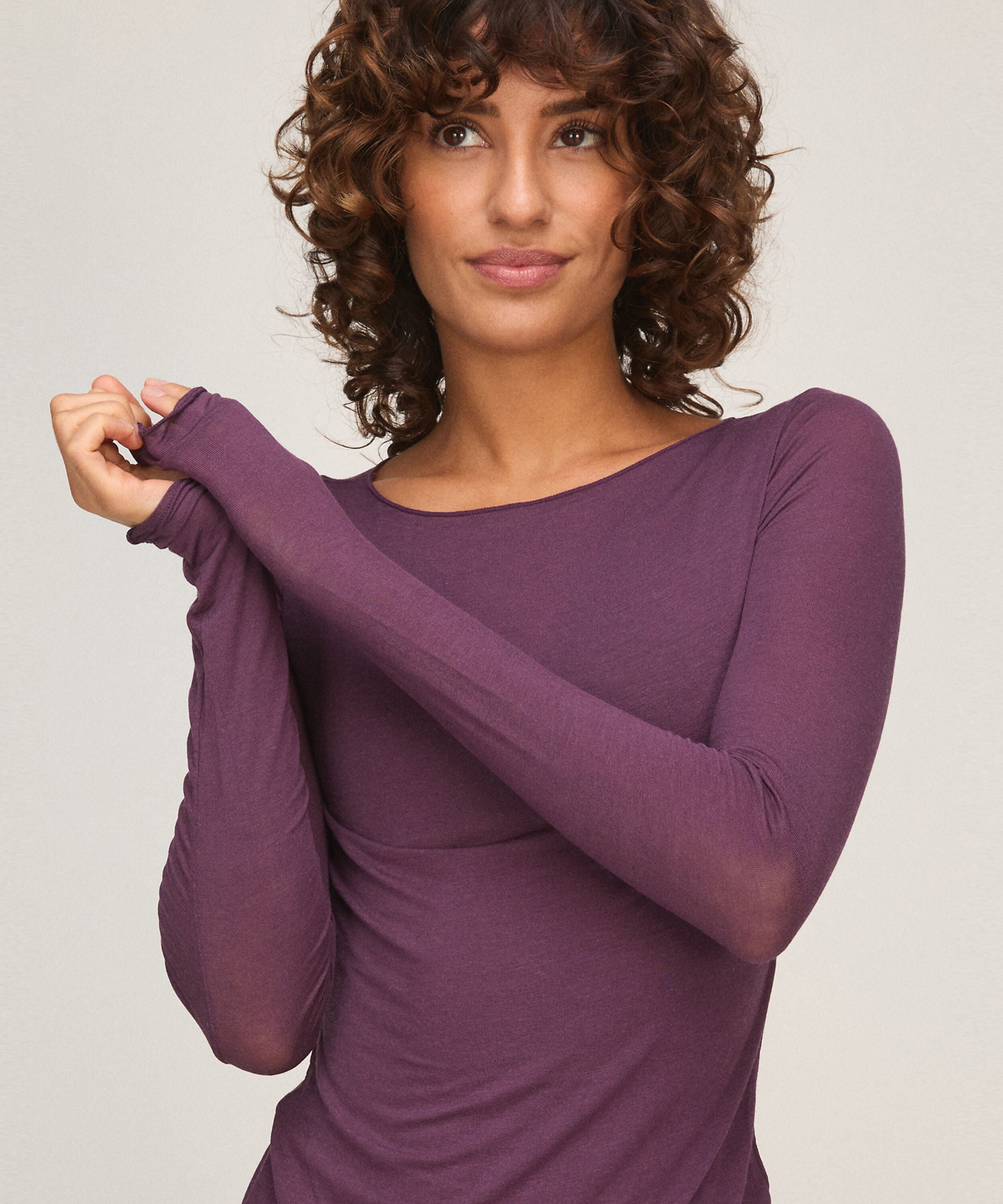 super soft bådhals bluse med cashmere, Lilla