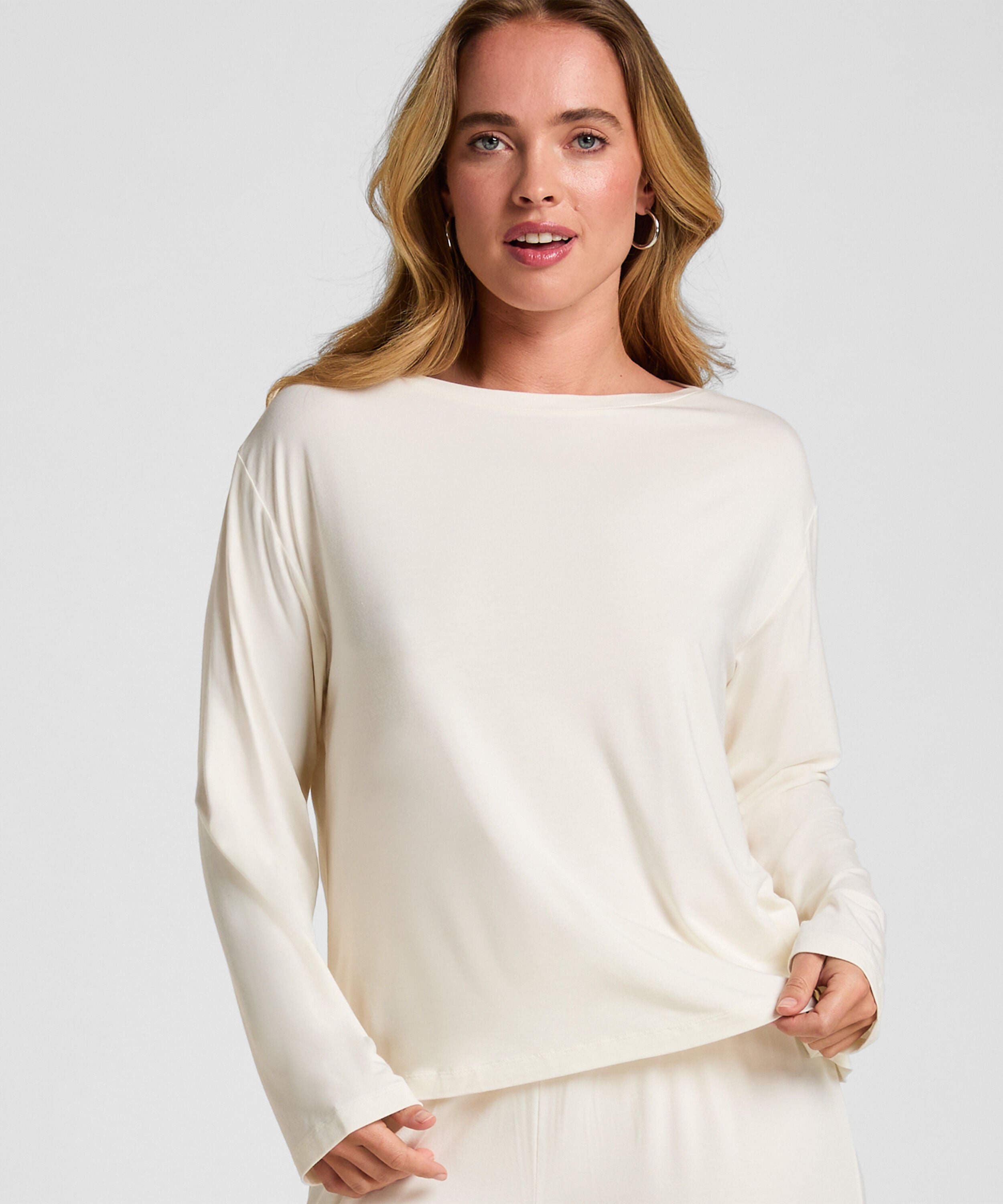 Pyjamas Topp Langærmet Jersey, Hvid Pyjamas Topp Langærmet Jersey, Hvid