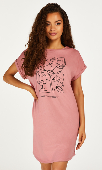 Nat-T-shirt med rund hals, pink