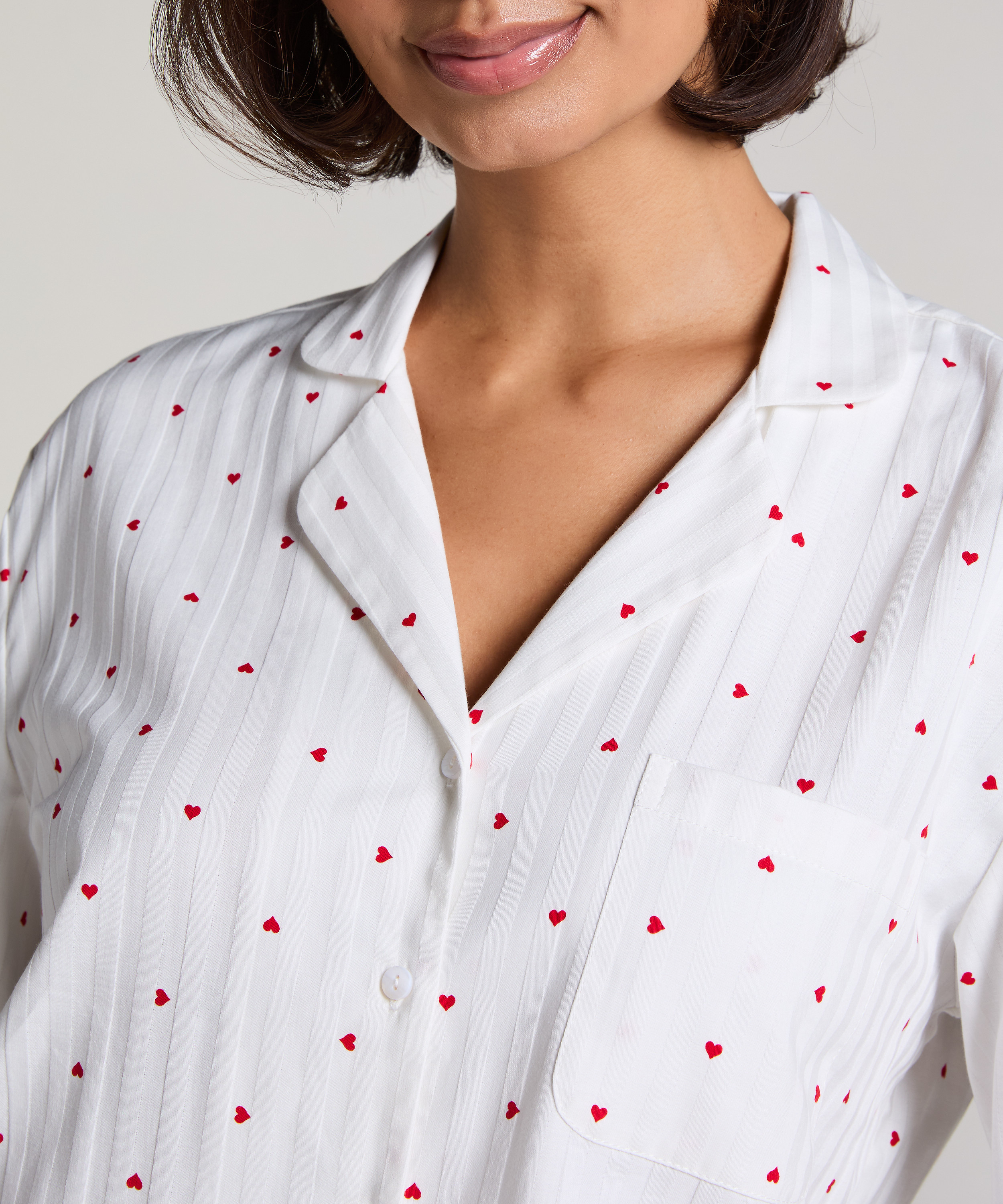 Jacquard Pyjamatop Langærmet, Hvid, main