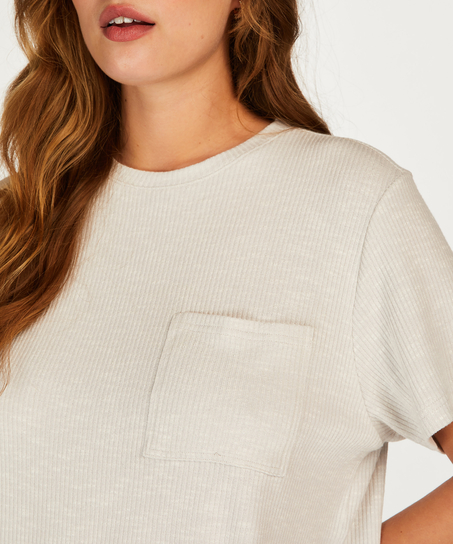 Ribstrikket kortærmet top, Beige