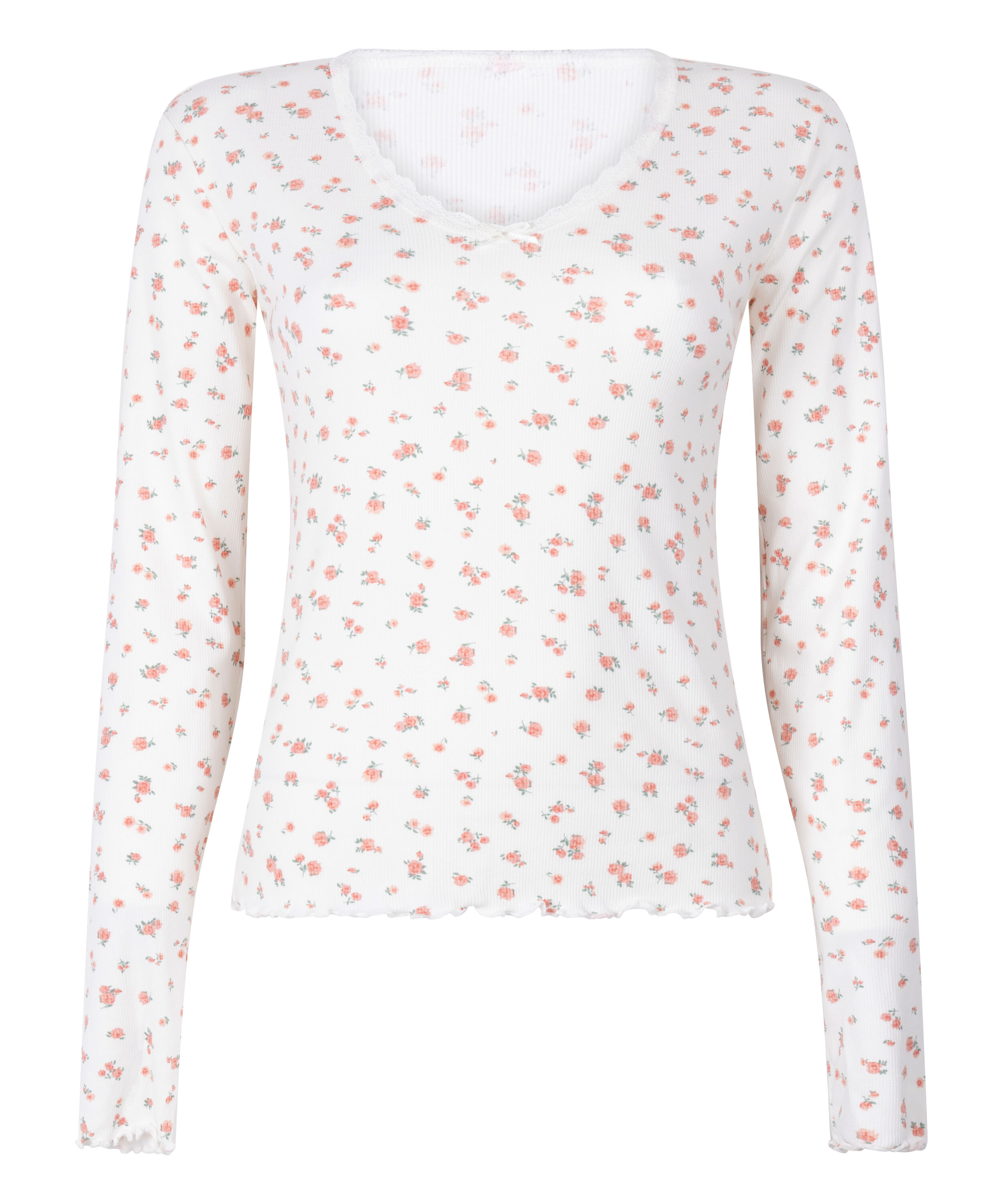 Ribstrikket pyjamastop, Hvid