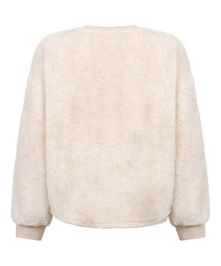 Langærmet top i blød fleece, Beige