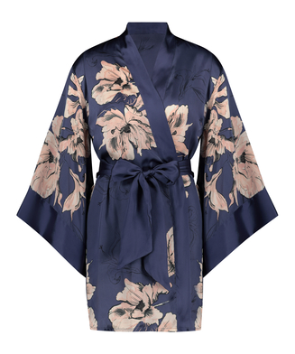 Kimono satin Bloom, blå