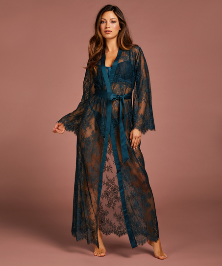 Allover Lace lang kimono, blå
