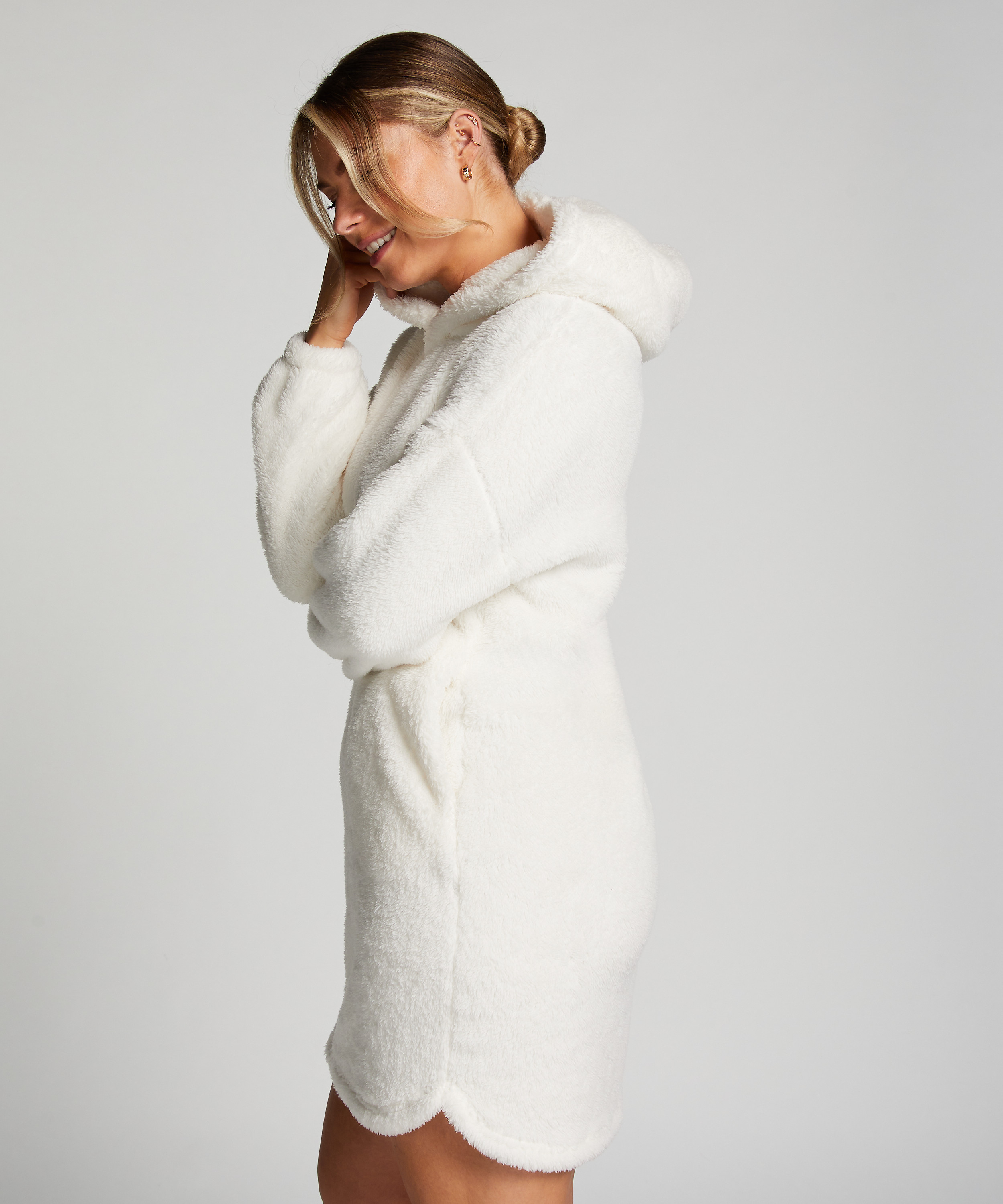 Snuggle fleece loungekjole, hvid, main