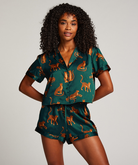 Kort&aelig;rmet satinjakke, Gr&oslash;n