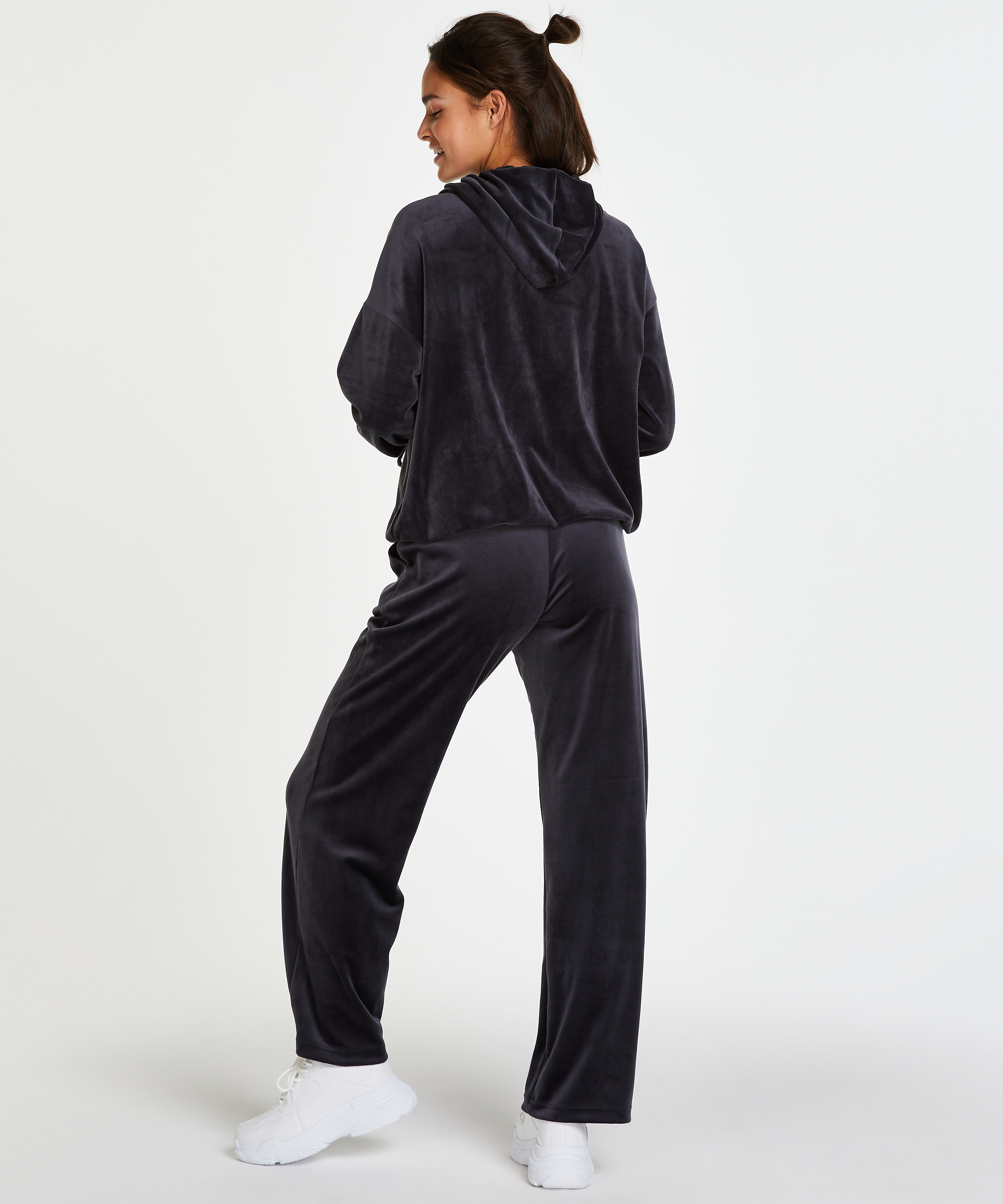 Jacket hoodie velours, Grå, main