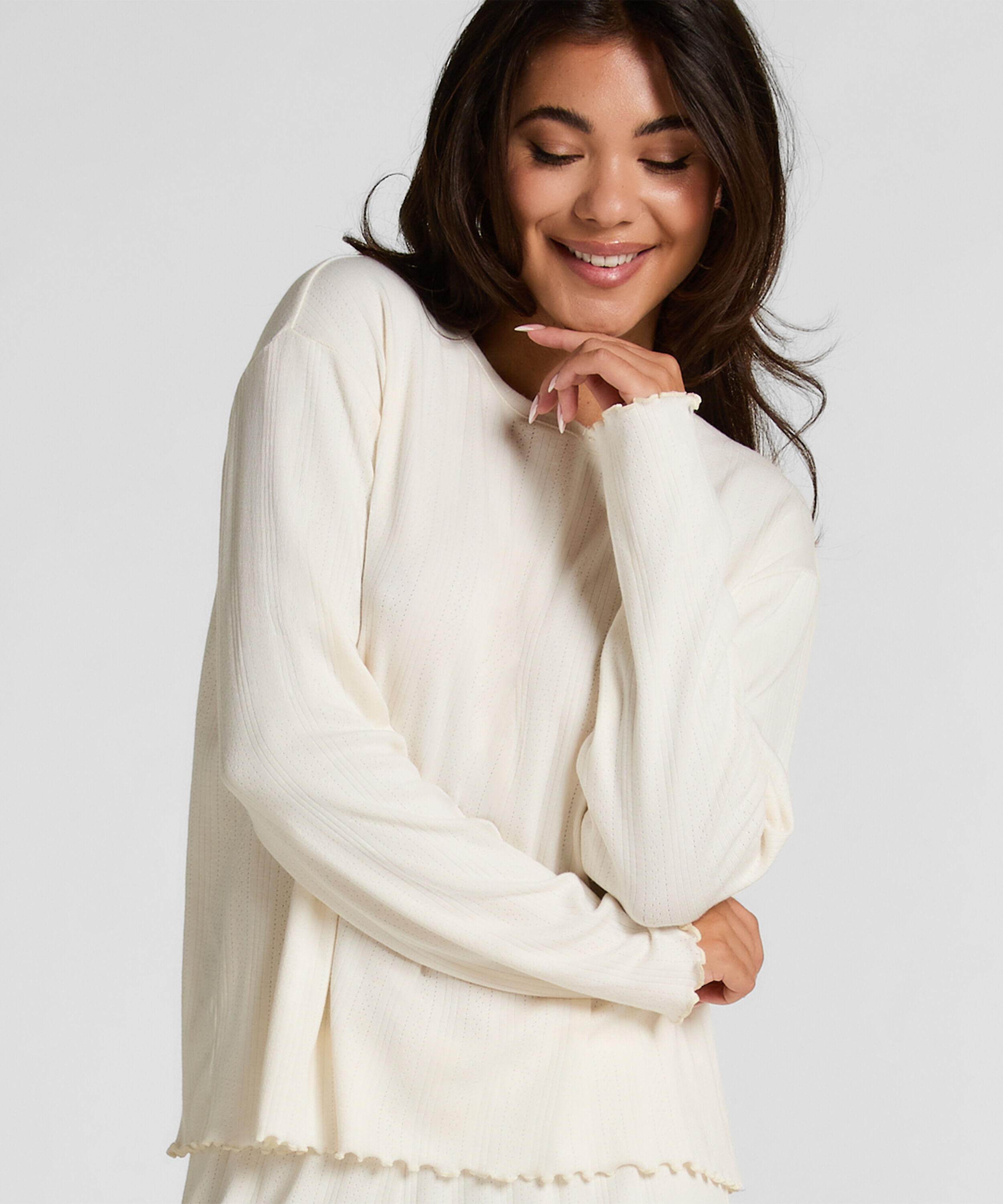 Pyjama Top Loose Pointelle, Hvid