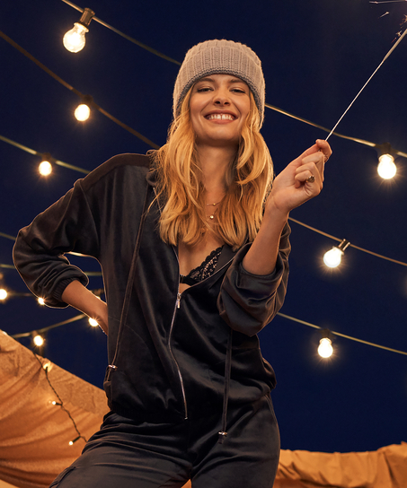 Jacket hoodie velours, Grå