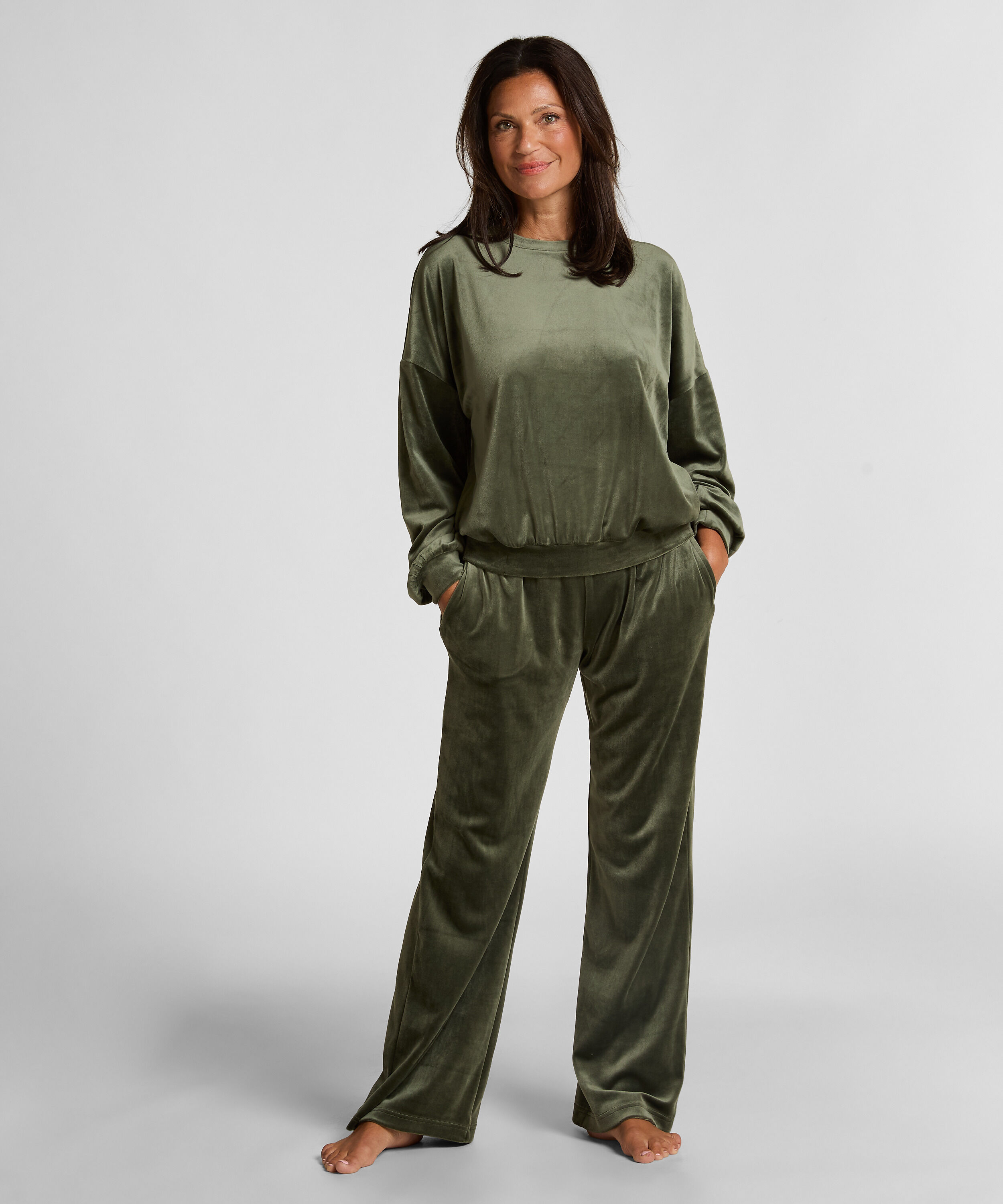 Pyjamasbukser i velour, Grøn