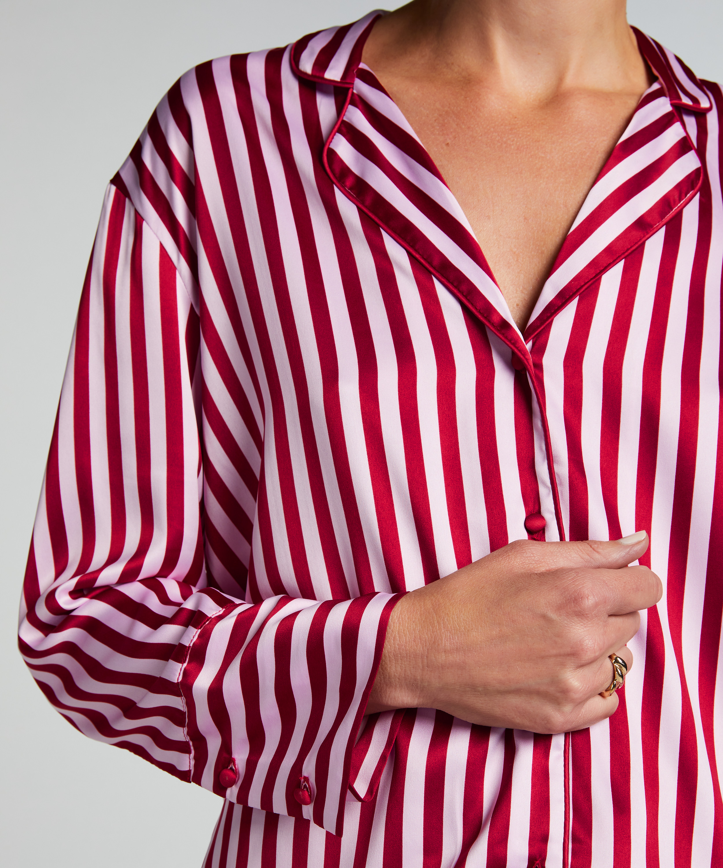 Langærmet satinjakke, Lyserød, main