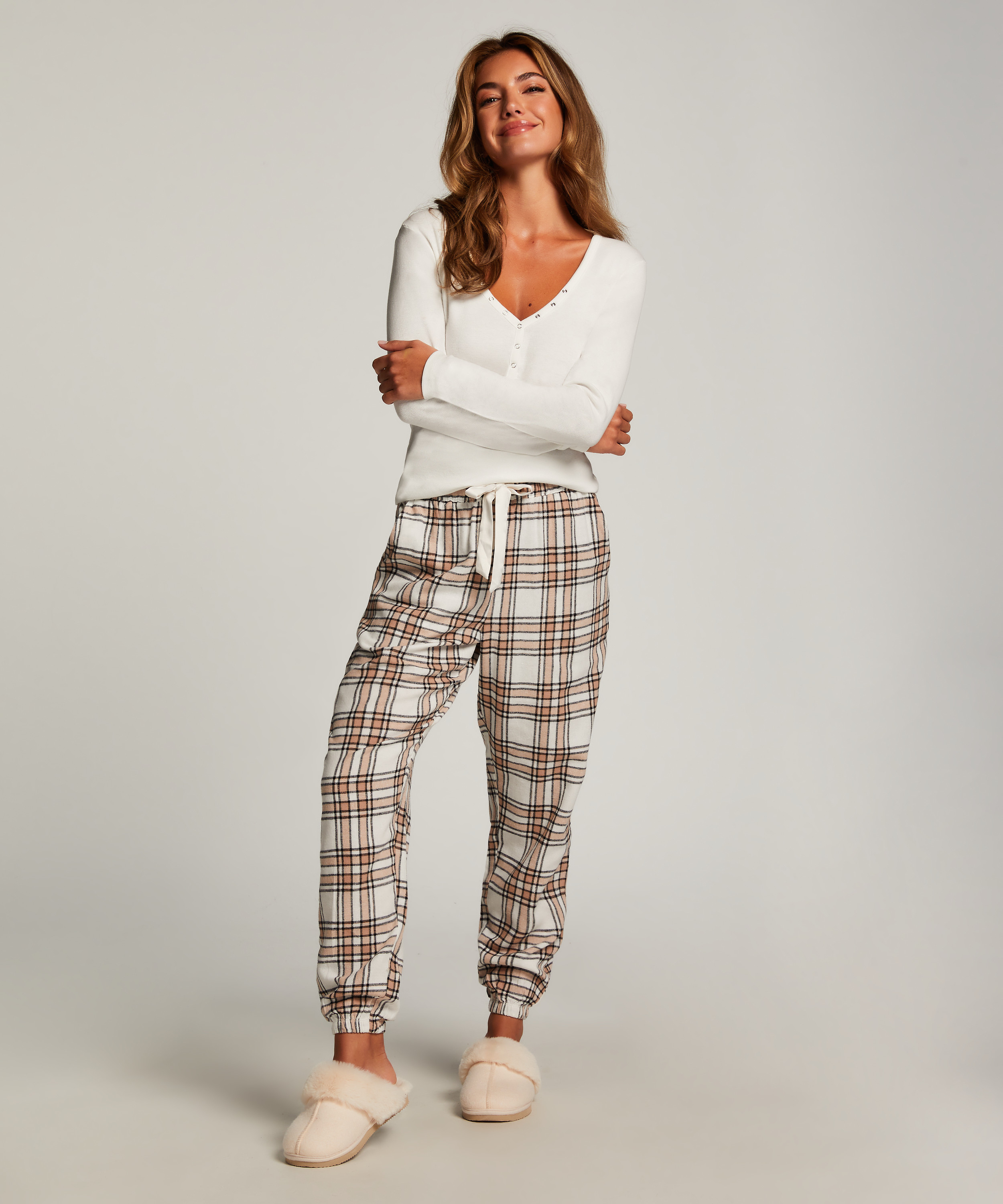 Pyjamasbukser af flonel, Beige, main