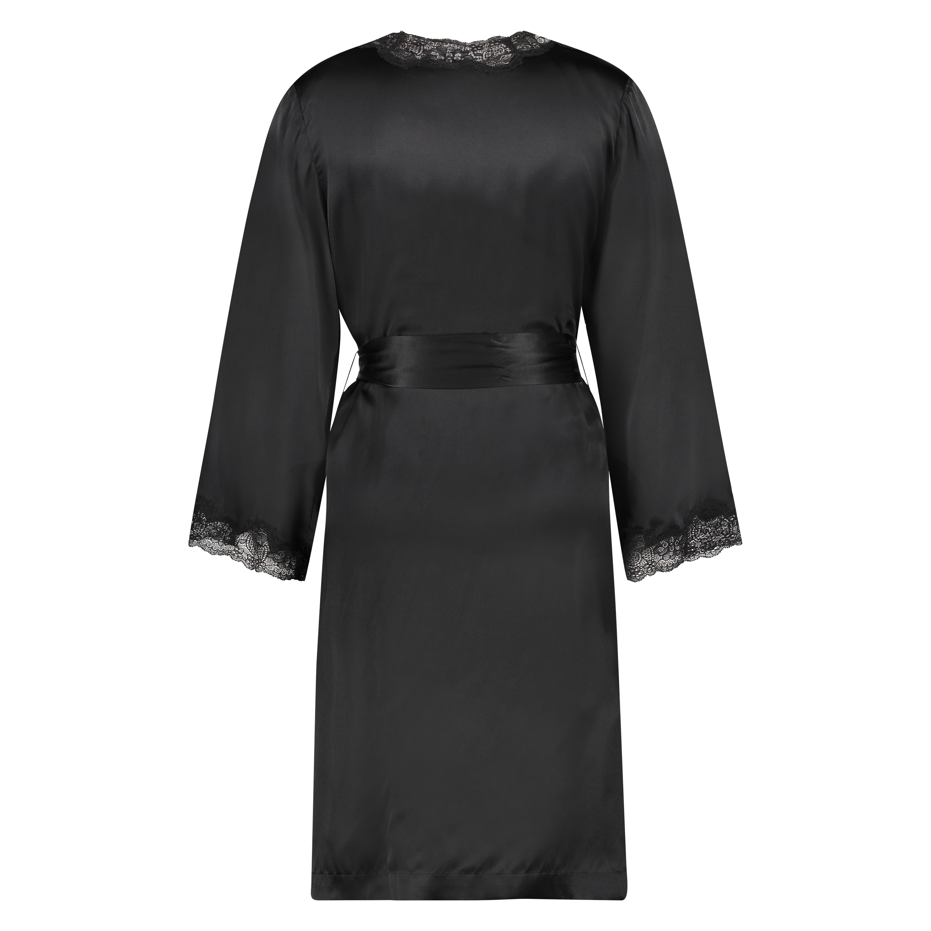 Kimono med silkeblonder, Sort, main