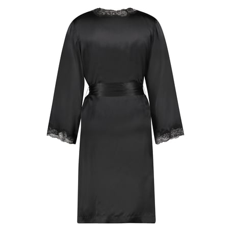 Kimono med silkeblonder, Sort