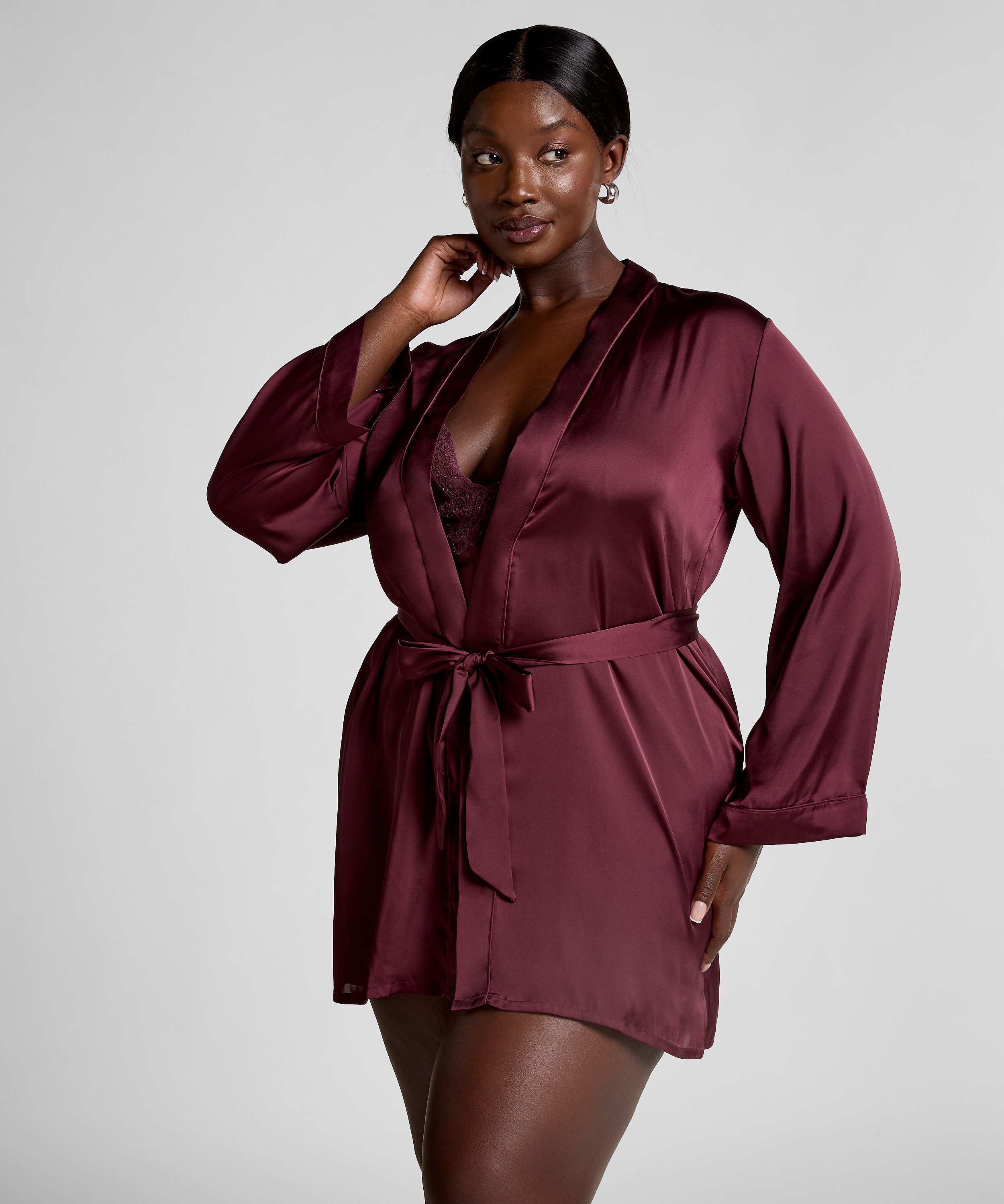 Satin kimono, Rød, main